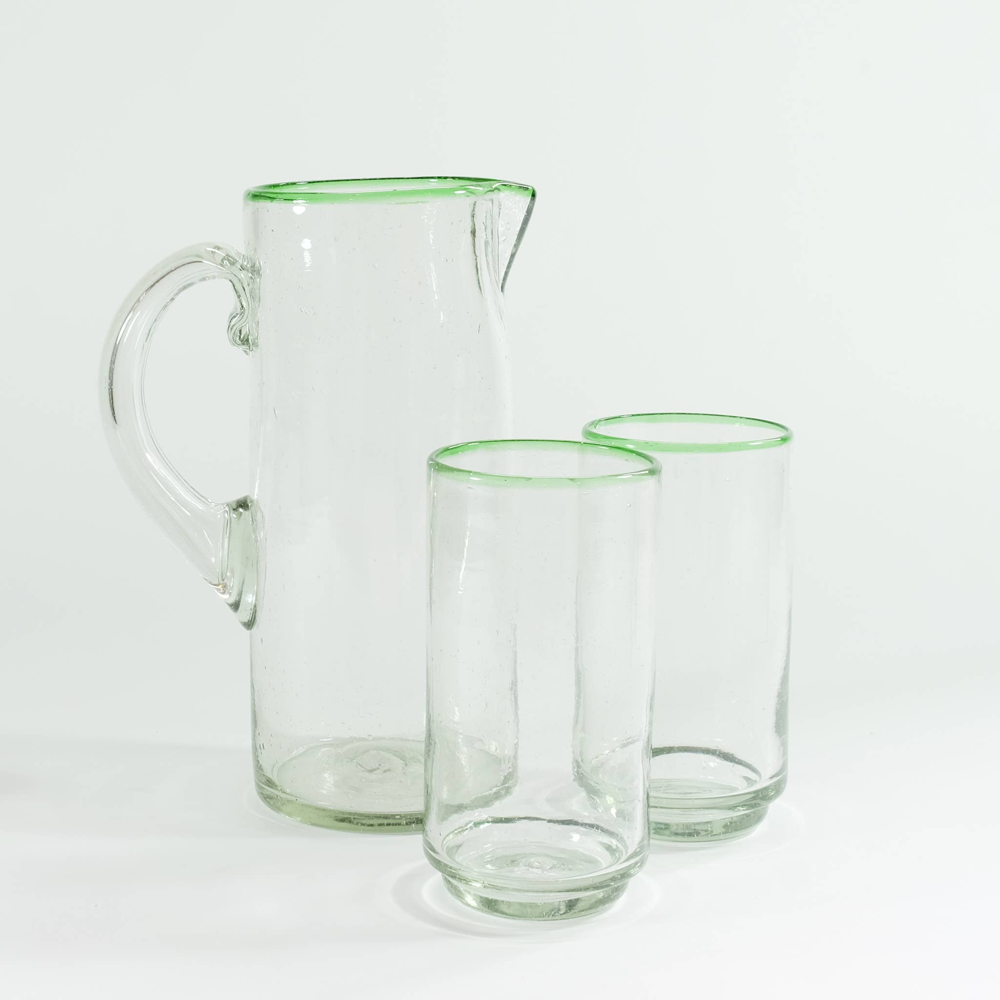 Green Rimmed Cylinder Glass Pitcher/Jug
