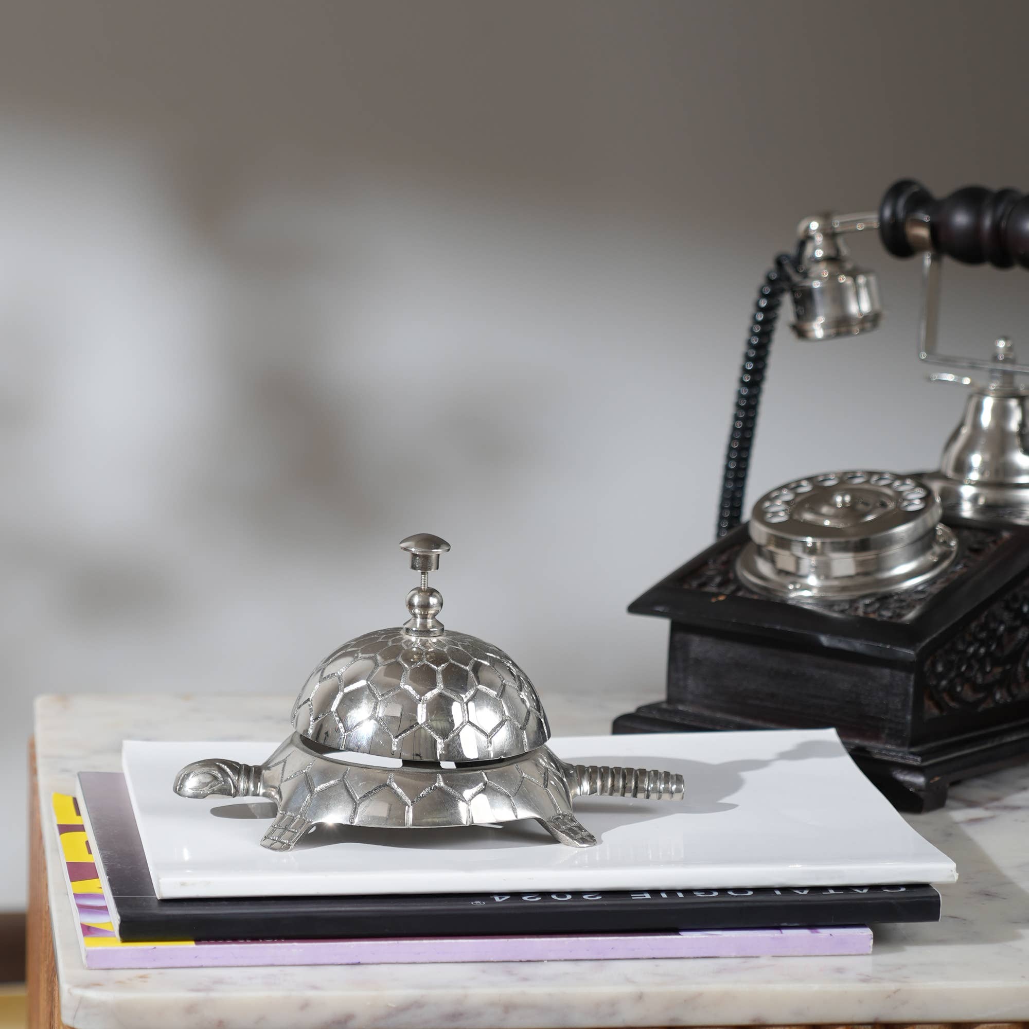 Desk Bell | Decorative Aluminum Desk Bell, Turtle Shape-7.5"