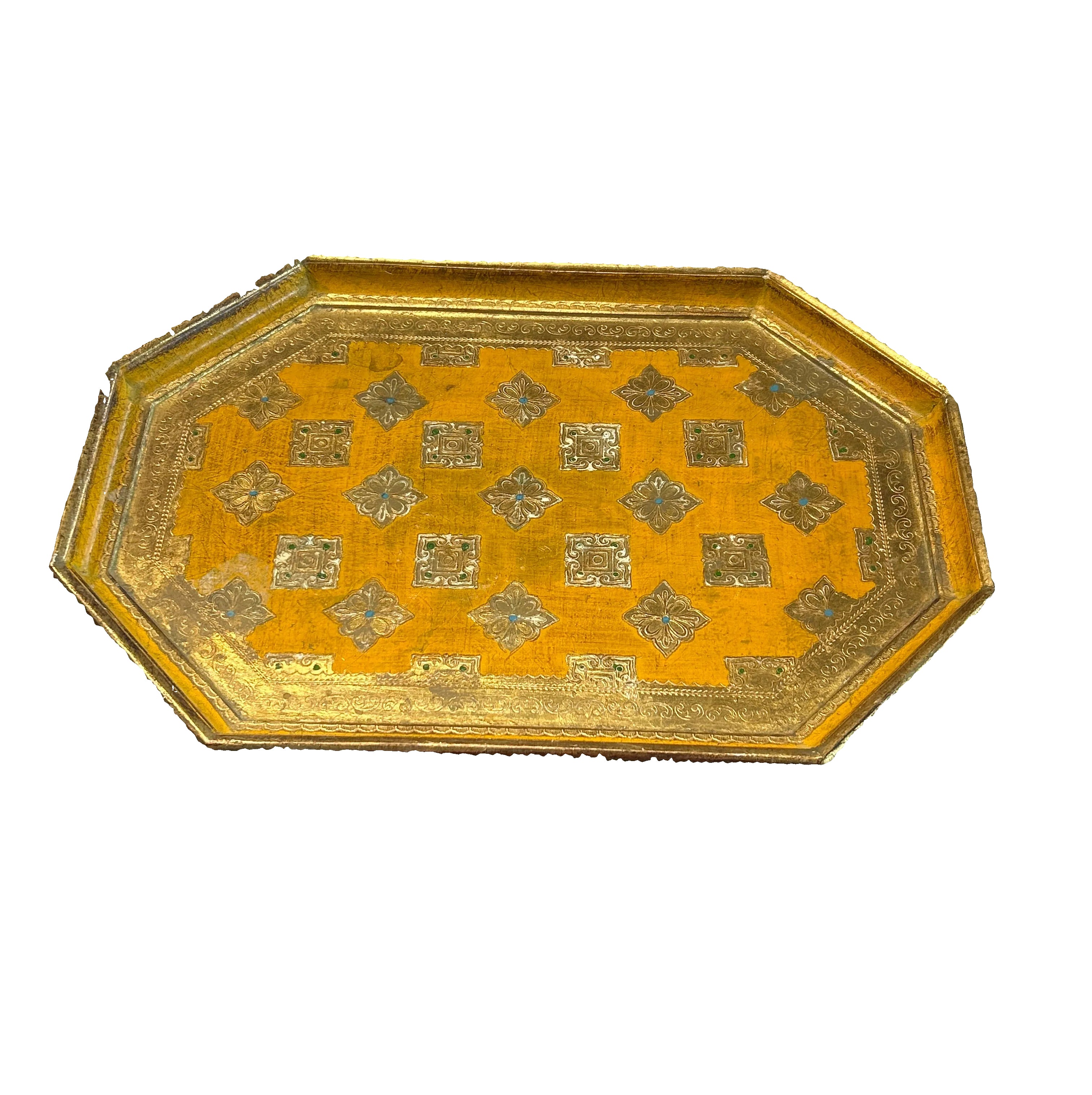 Vintage yellow Florentine octagonal tray