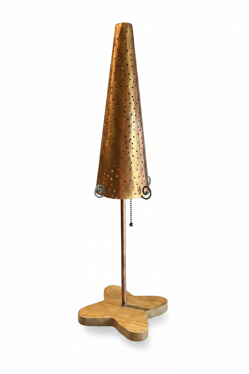 Vintage wrought iron & hammered copper table lamp