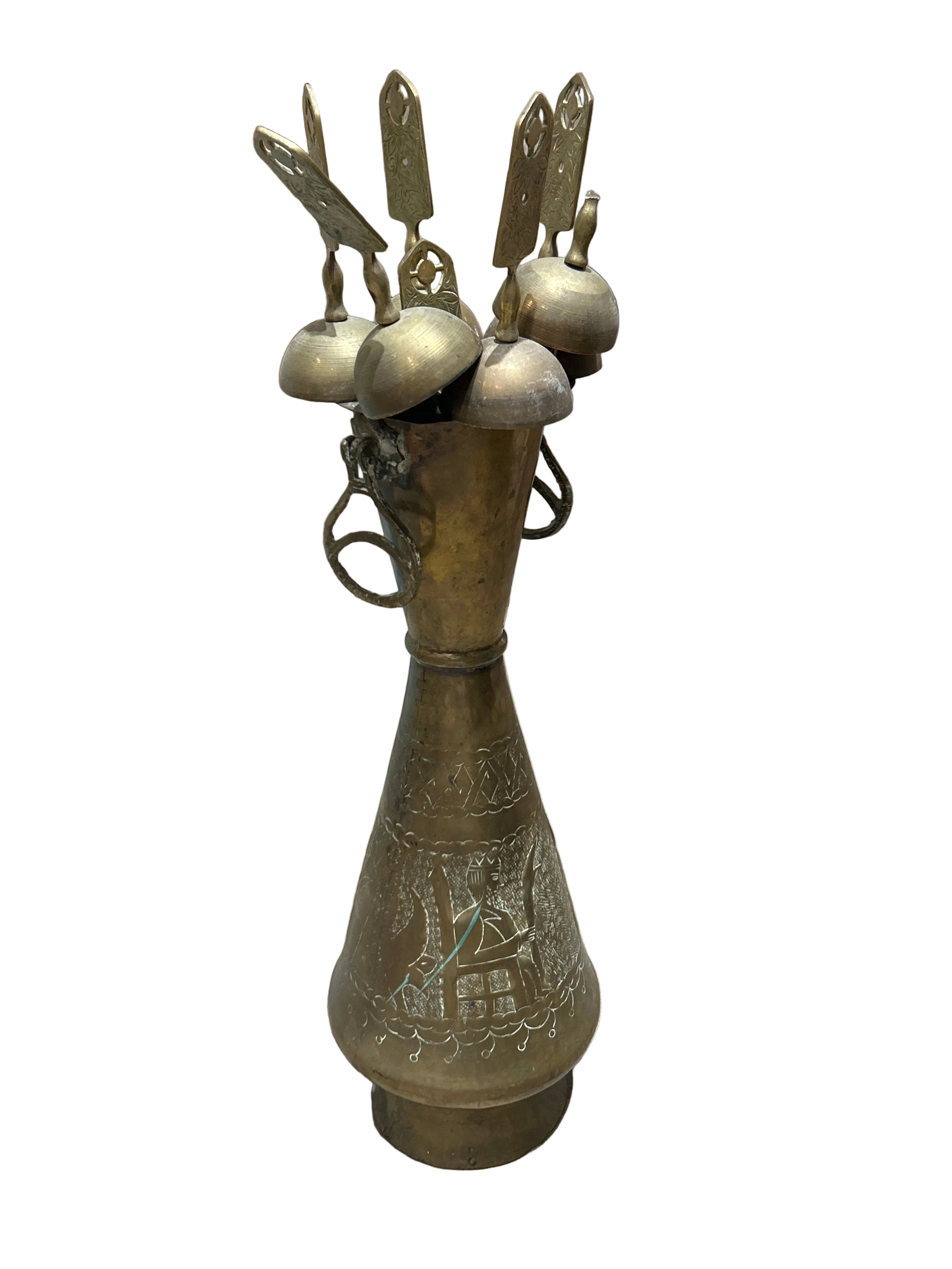 Vintage Turkish brass Shish Kebab skewers with vase