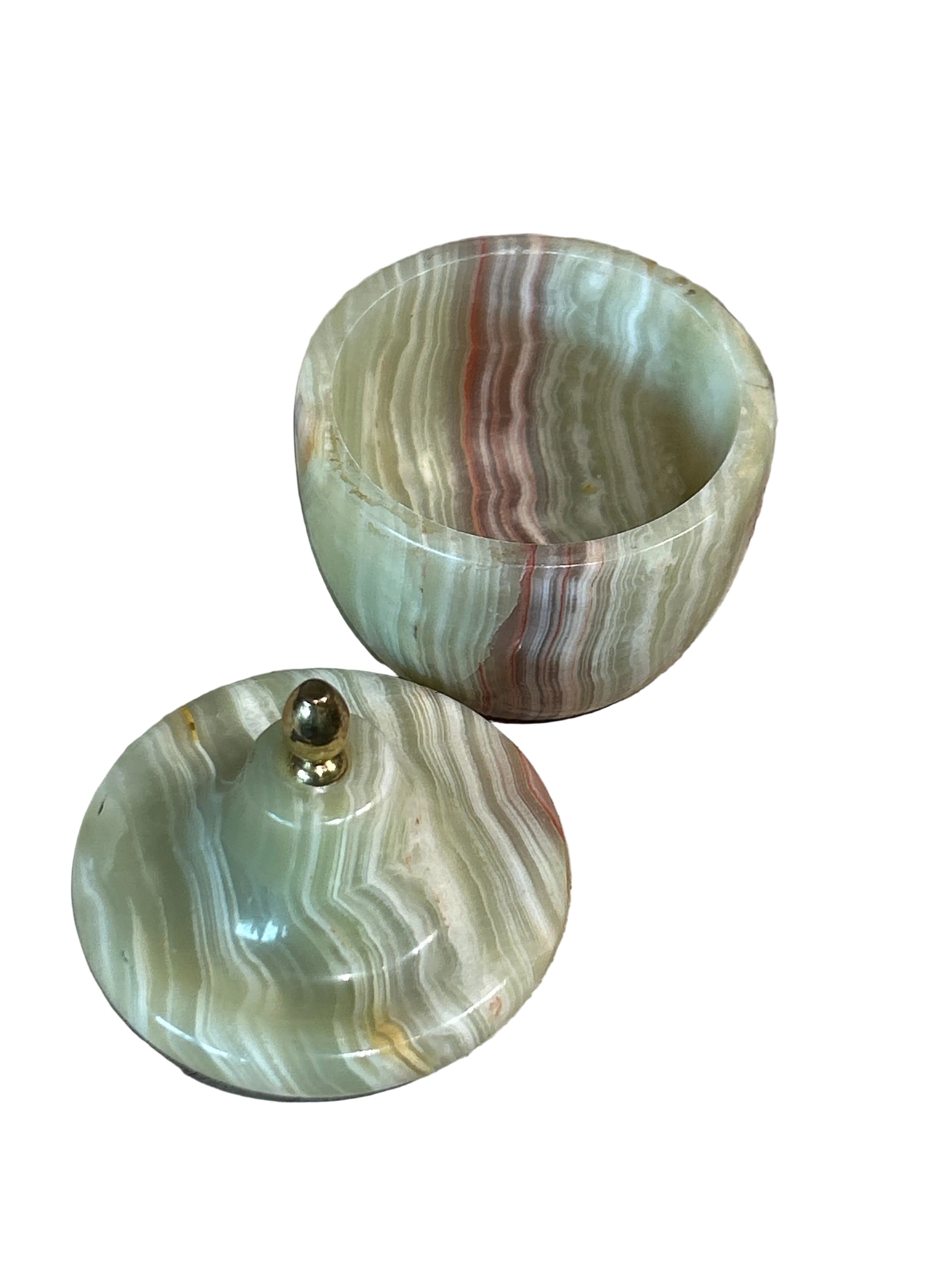 Vintage banded green onyx stone trinket jar
