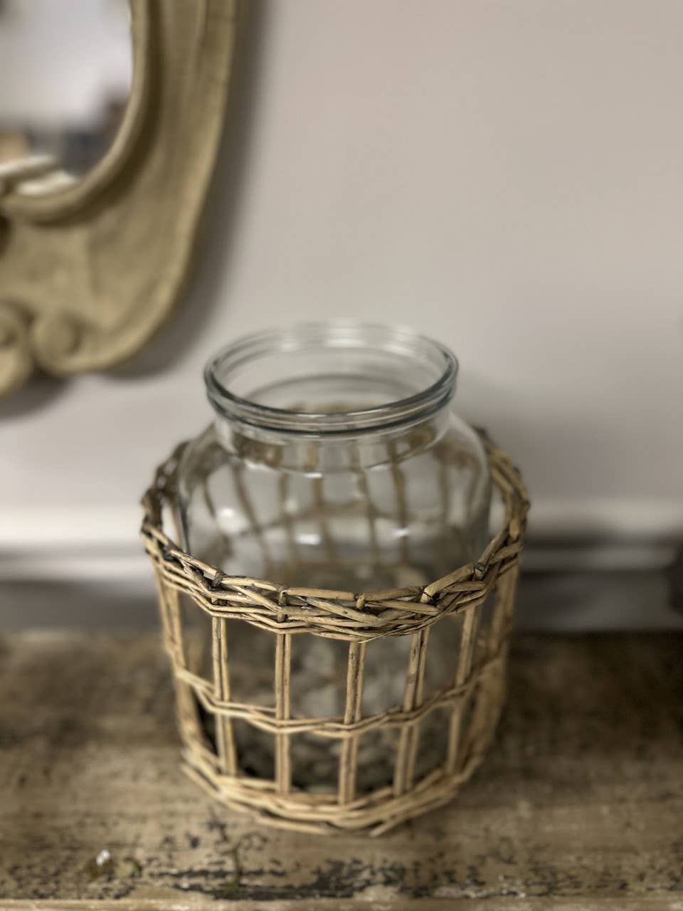 Glass and Woven Willow Canister - Small