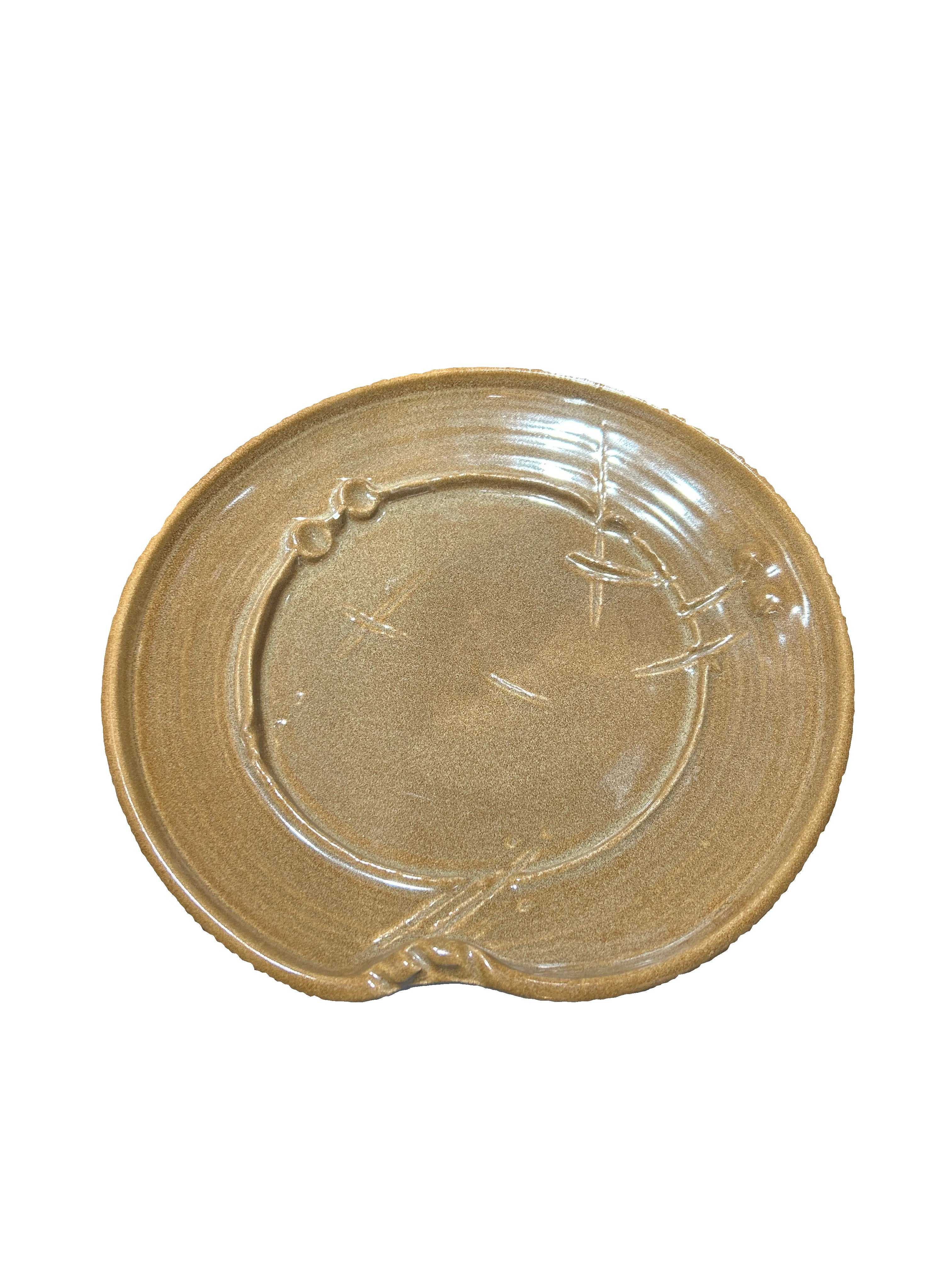 Vintage brown embossed pottery tray