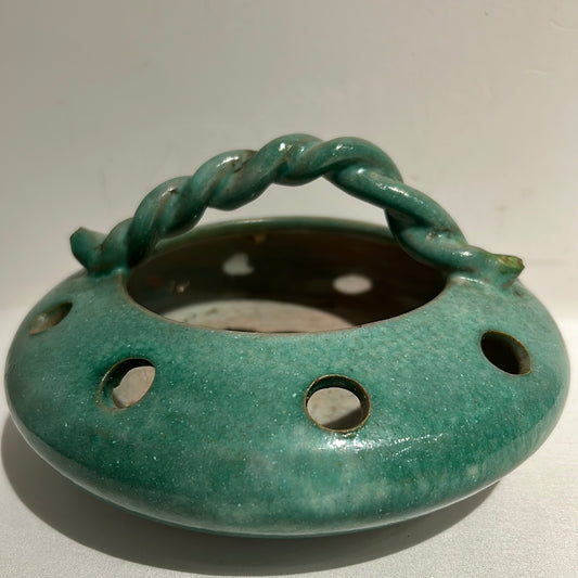 Vintage green braided handled dish