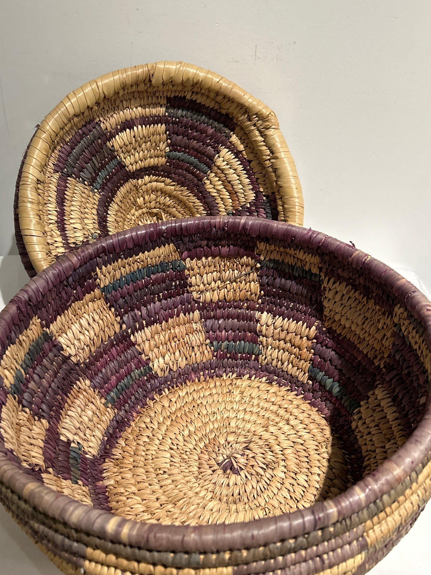 Large woven basket with lid