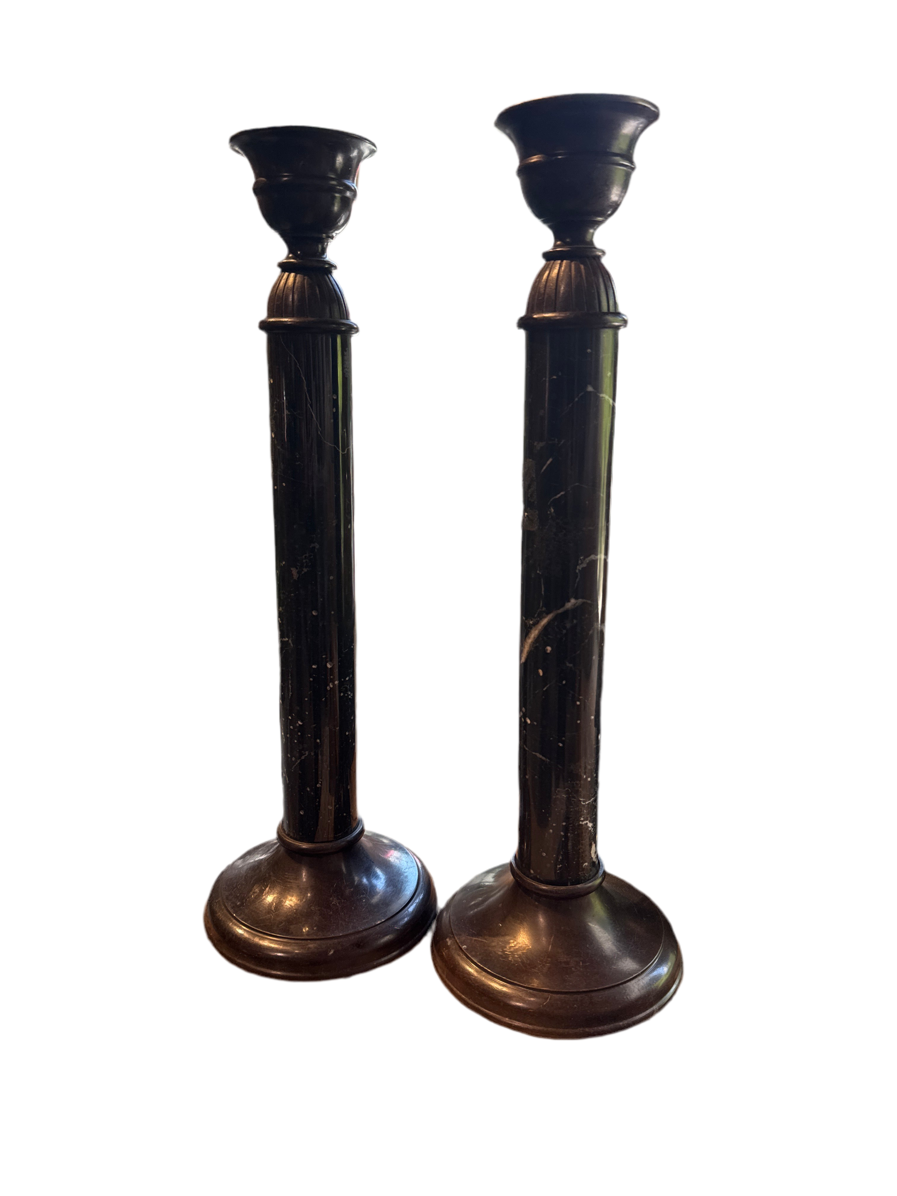 Marble & Metal Candlesticks- Pair