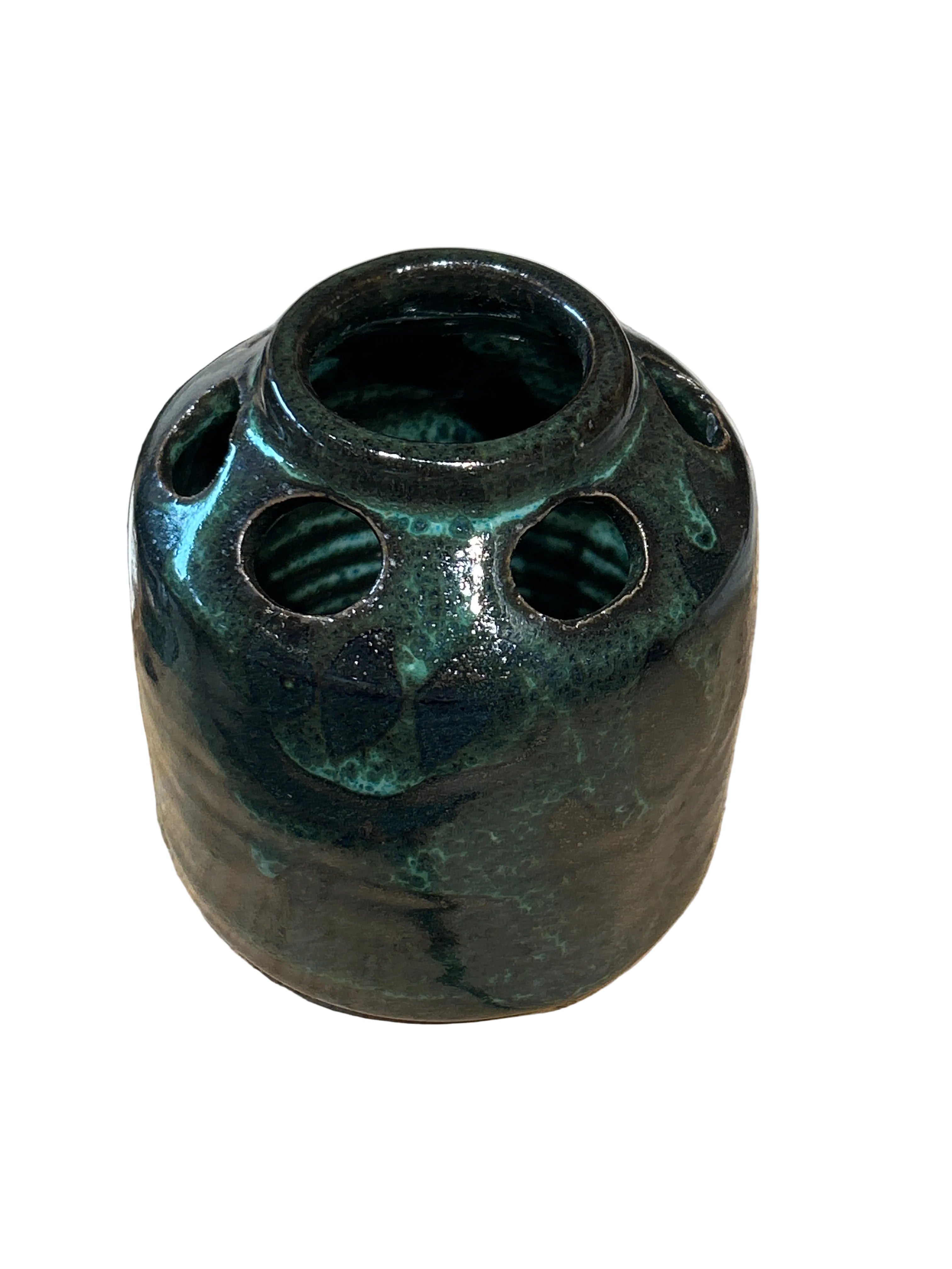 Vintage green glazed ceramic frog vase