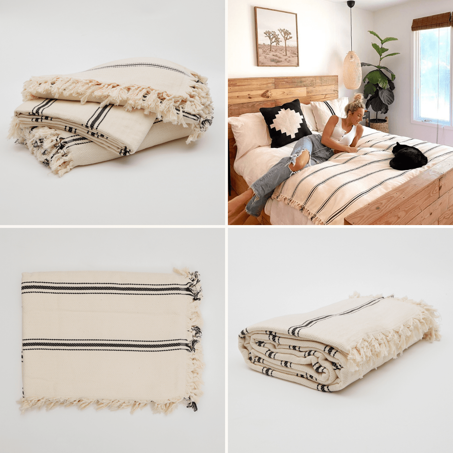 Sophie | Farmhouse Home Decor Turkish Cotton Throw Bed Blanket