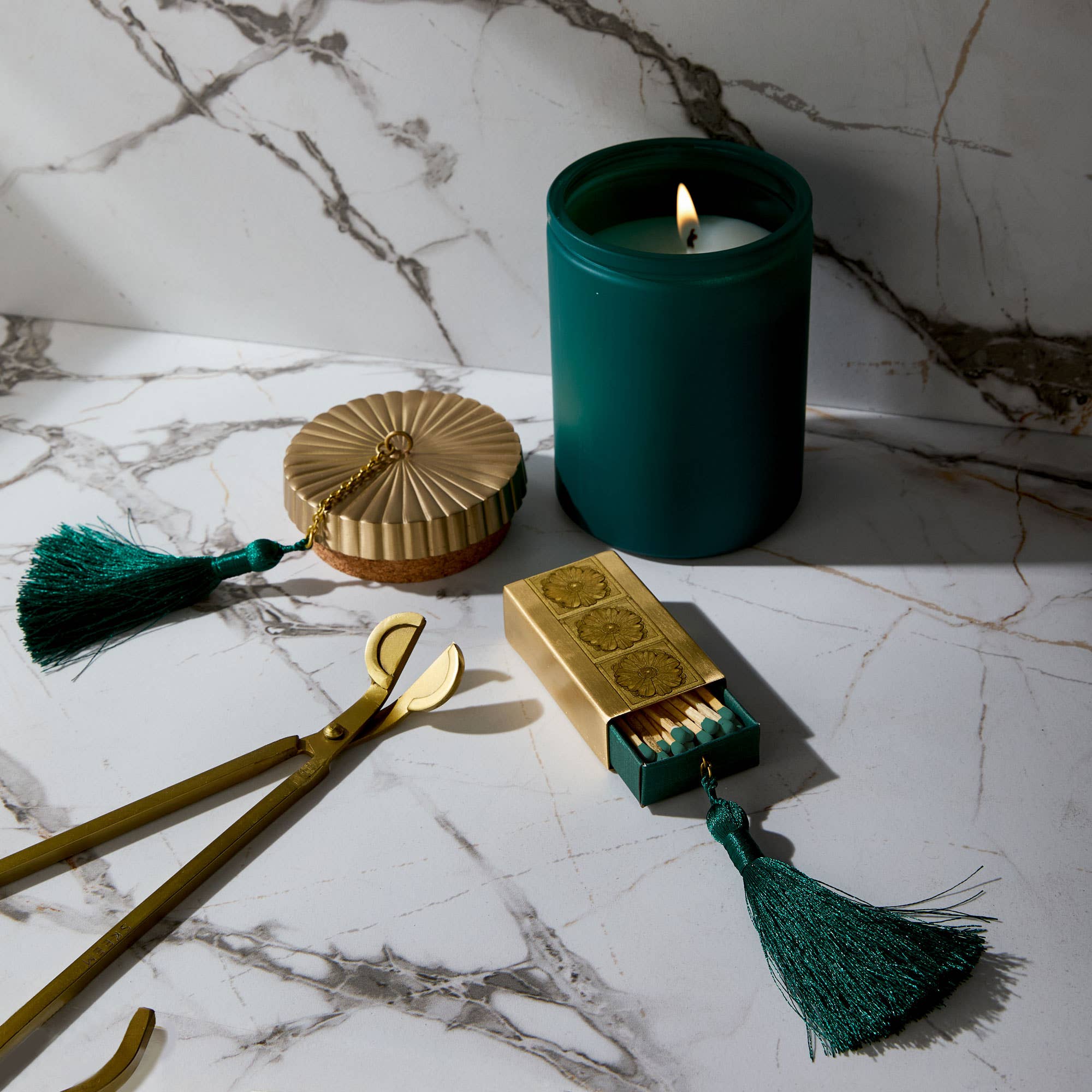 Gilded Brass Matchbox with Evergreen Tassel