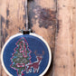 Handmade Embroidered Ornament: Tree & Reindeer on navy linen