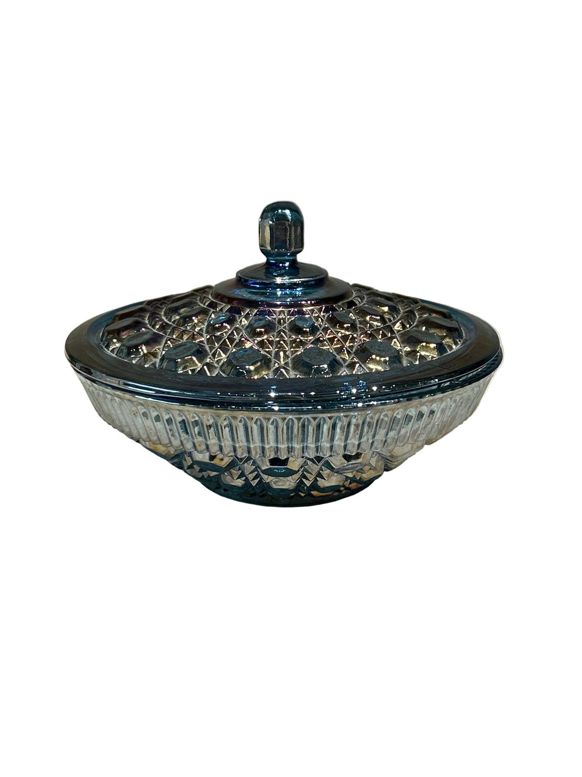 Vintage iridescent carnival glass candy dish