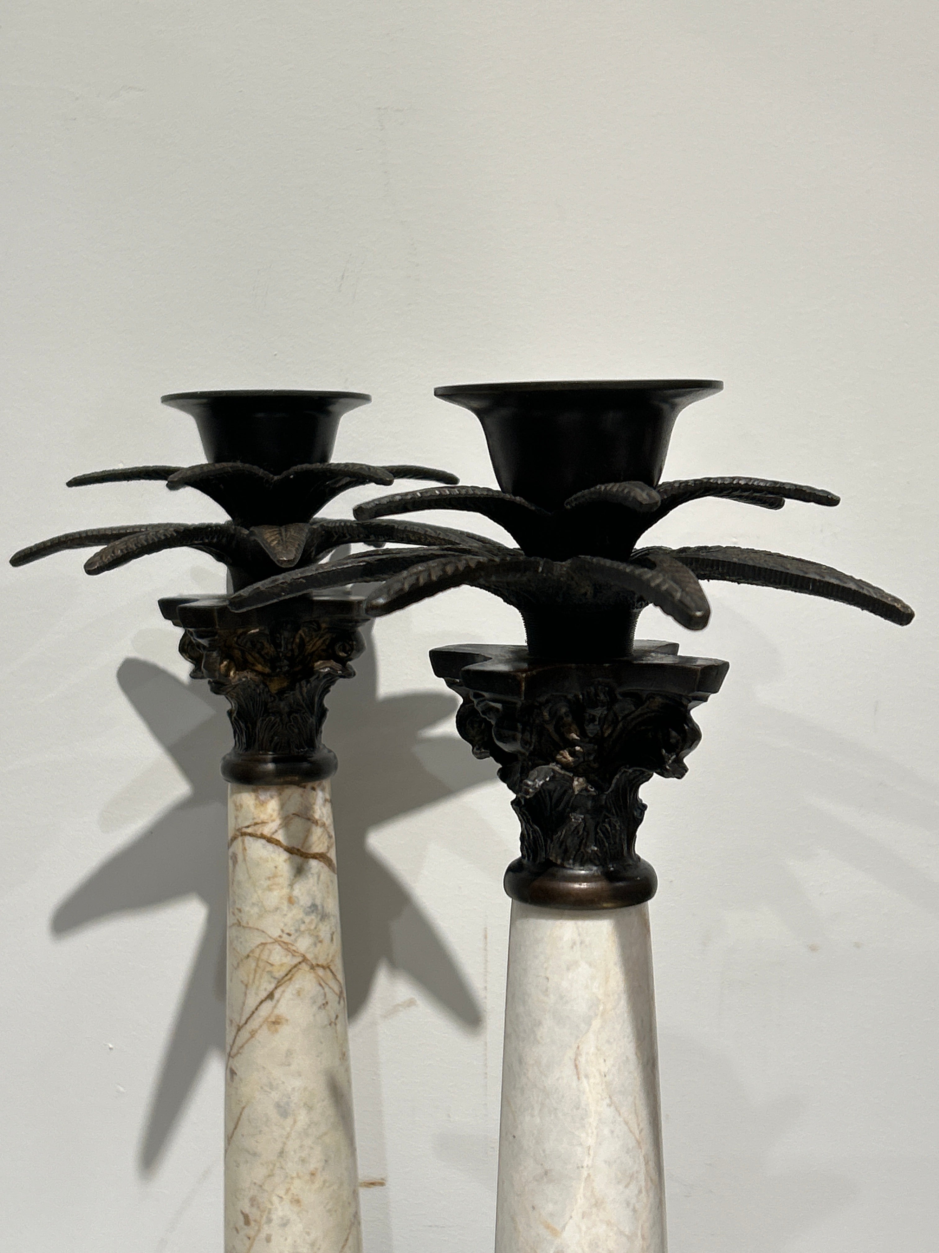 Set of 2 vintage marble candle holders