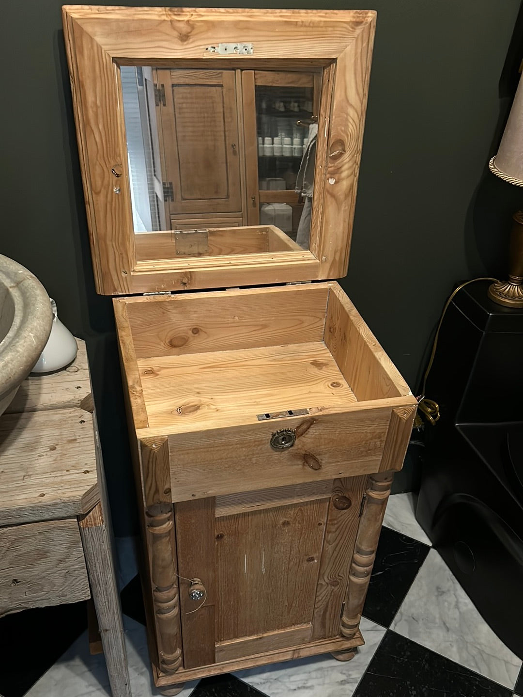 Pine cabinet with mirror