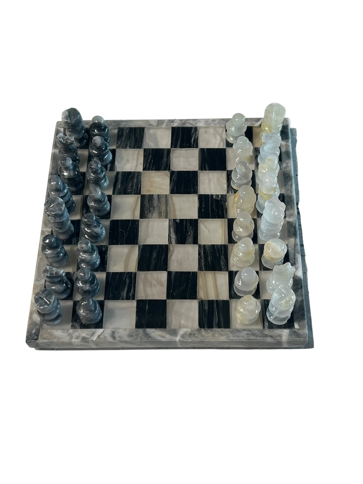 Vintage mini black & ivory marble chess set