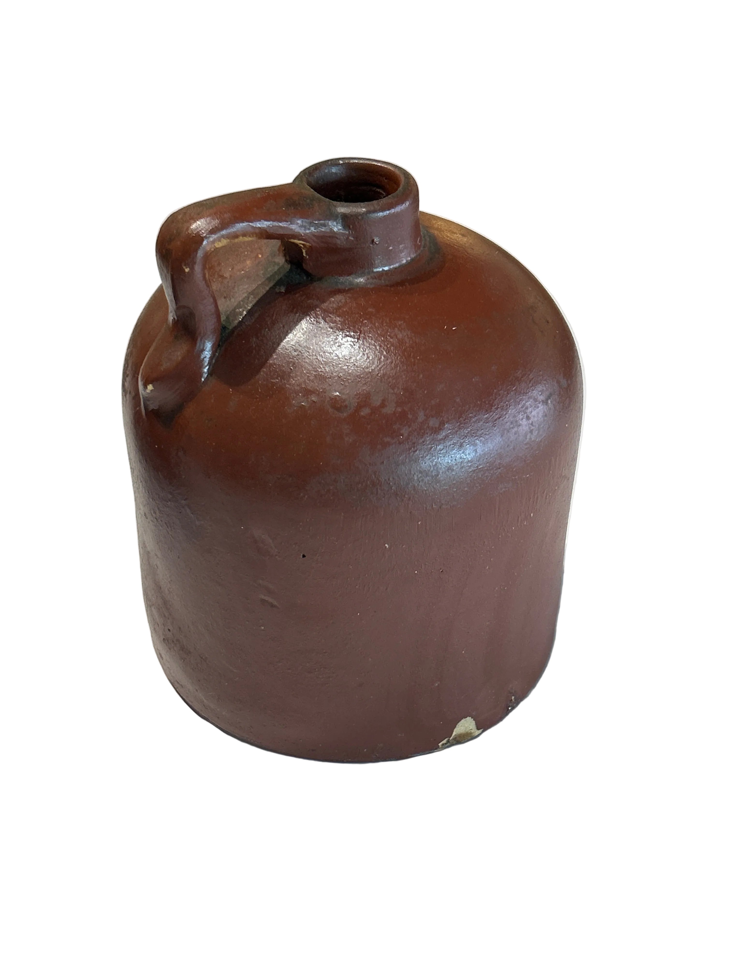 Vintage brown stoneware whiskey jug