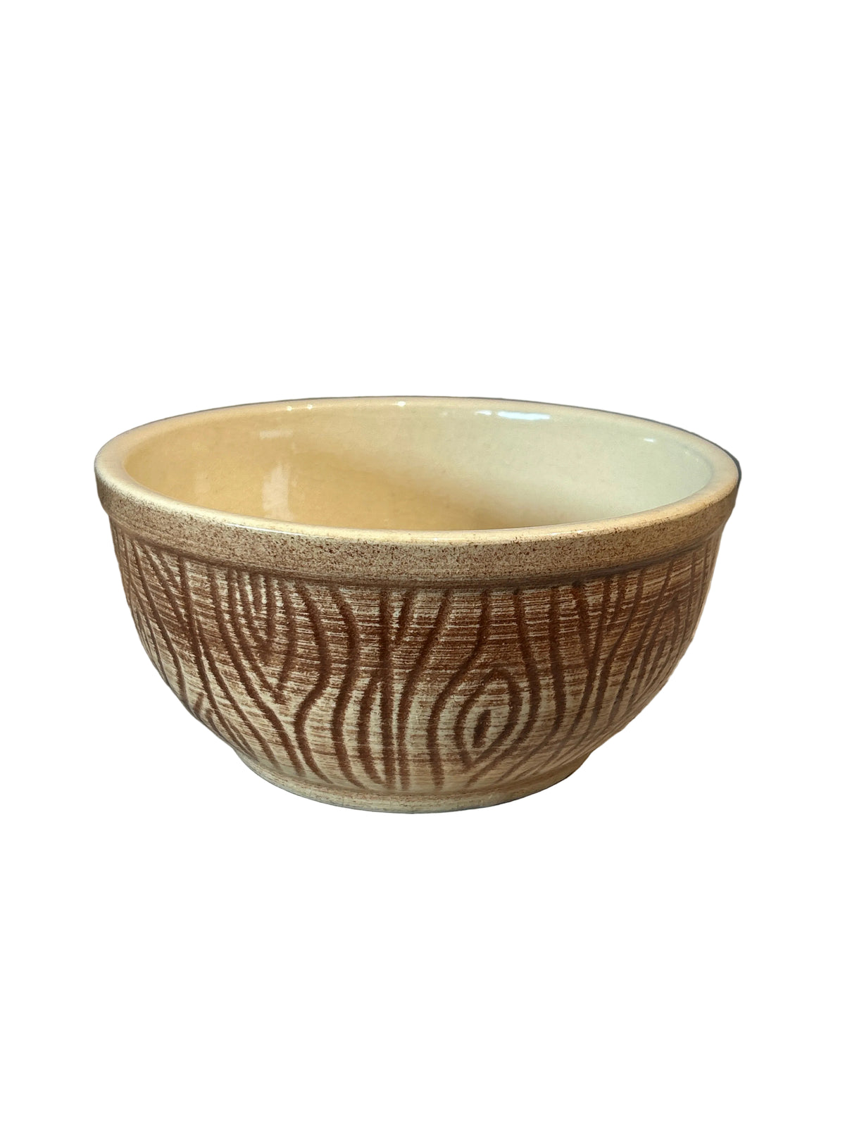 Vintage etched brown stoneware mixing bowl