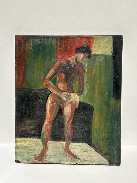 Vintage red & green nude oil painting