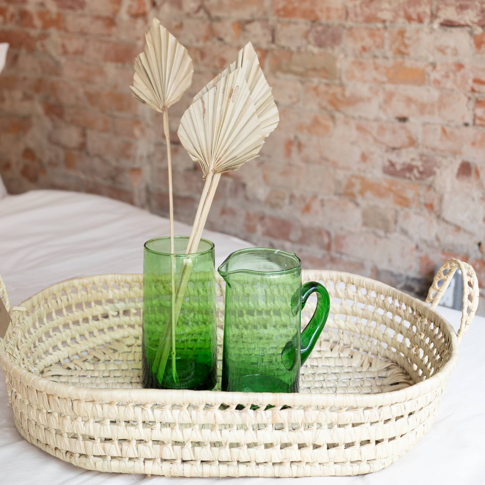 Green Moroccan Jug - Hand blown recycled glass Pitcher