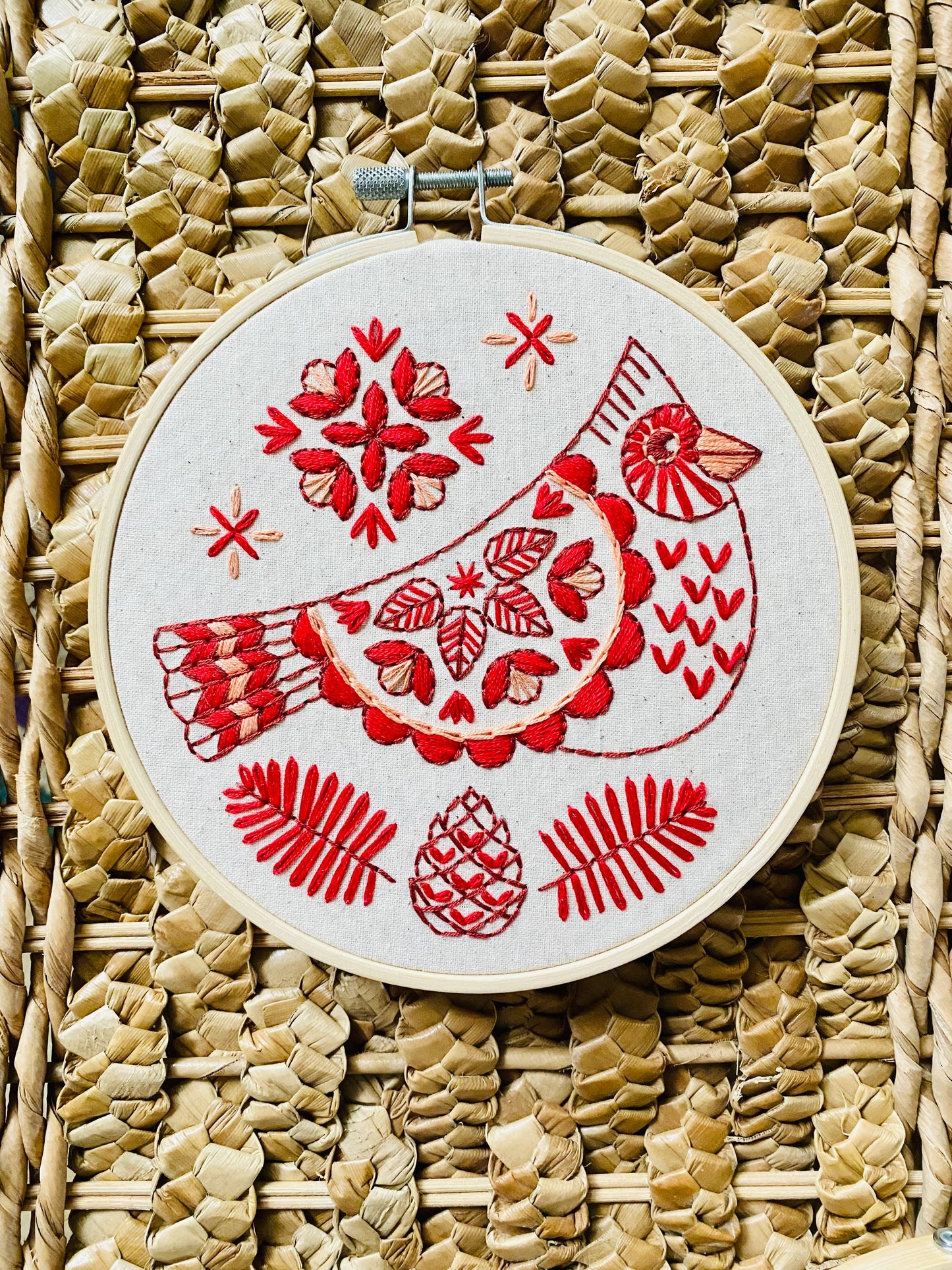 Folk Cardinal Complete Embroidery Kit