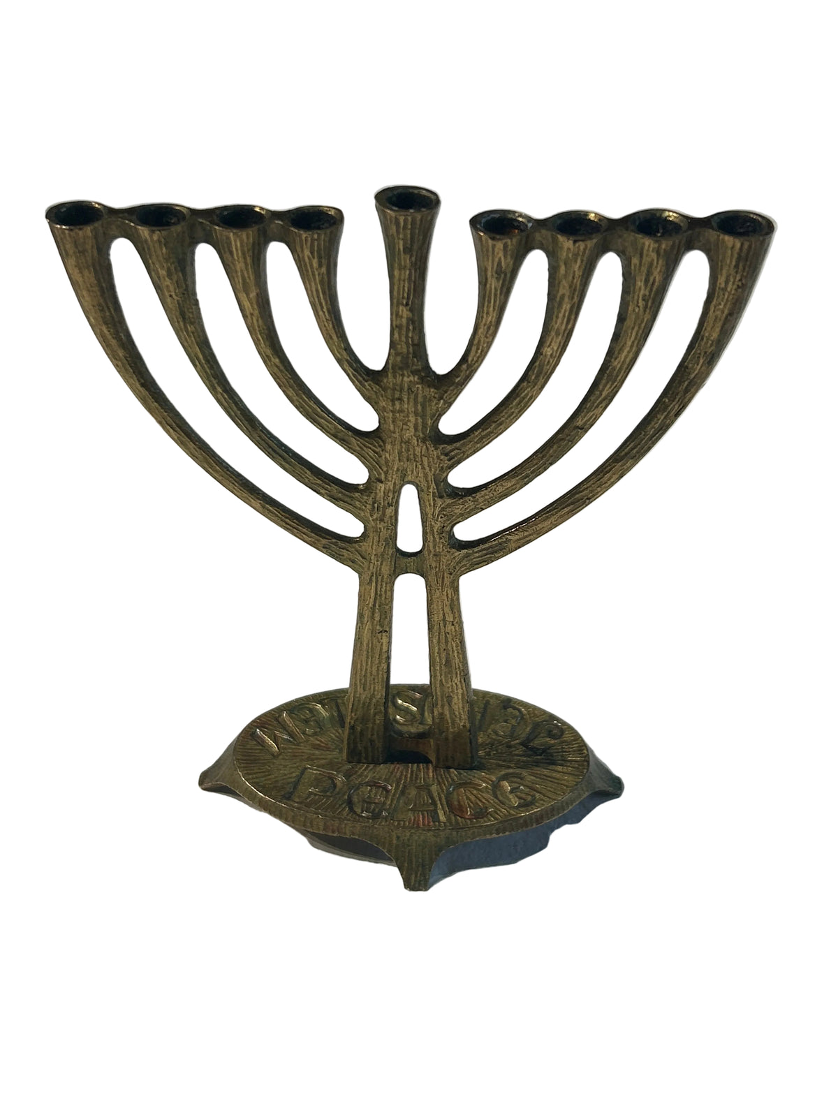 Vintage engraved Jerusalem brass menorah
