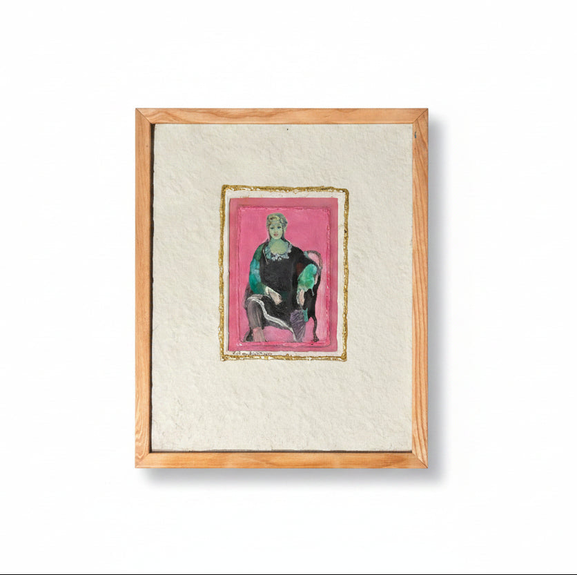 Lila Hartman colorful sitting female portrait with gold rim