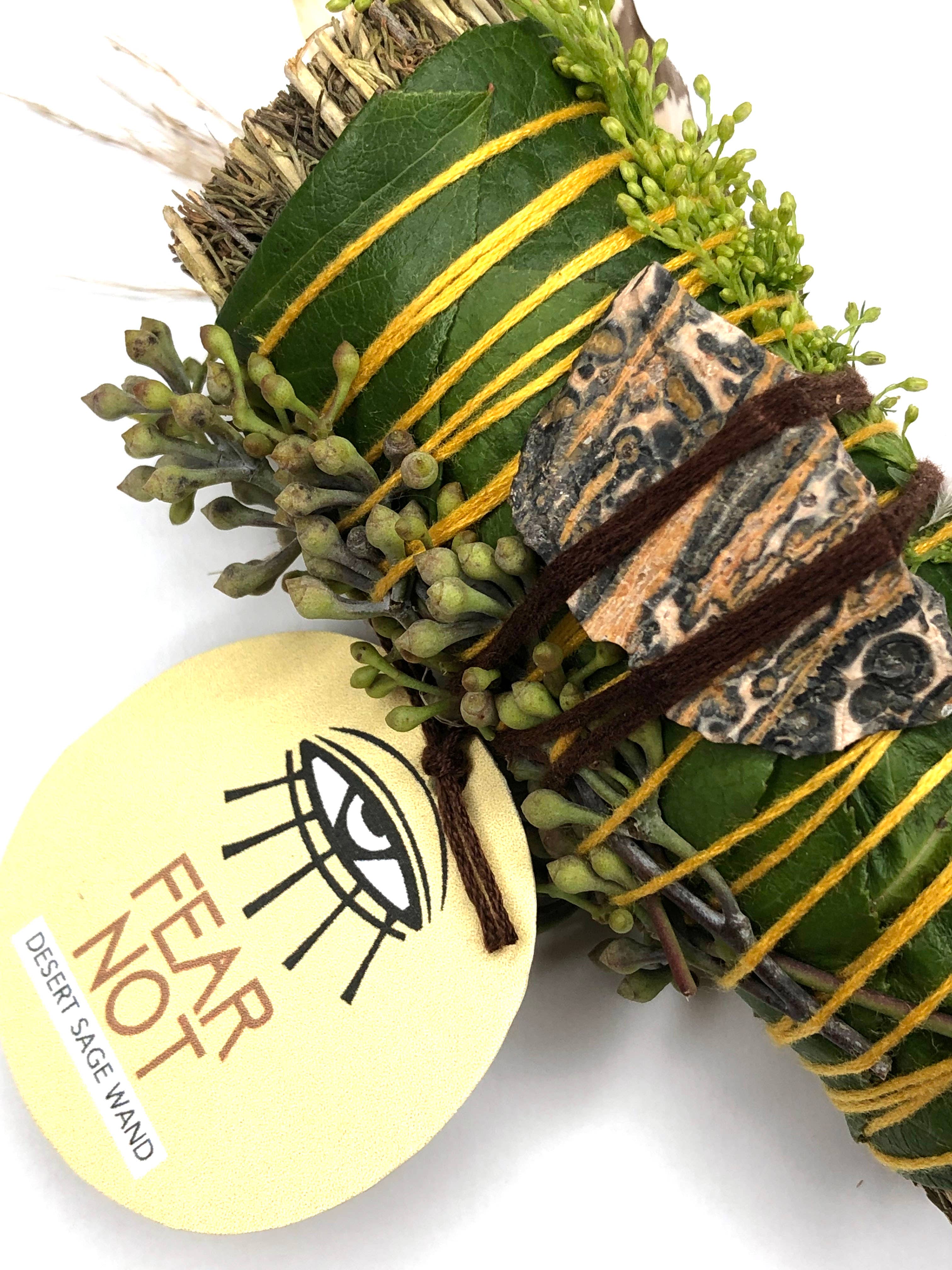 'Fear Not' Desert Sage Smudge + Leopardskin Jasper  (4 in.)
