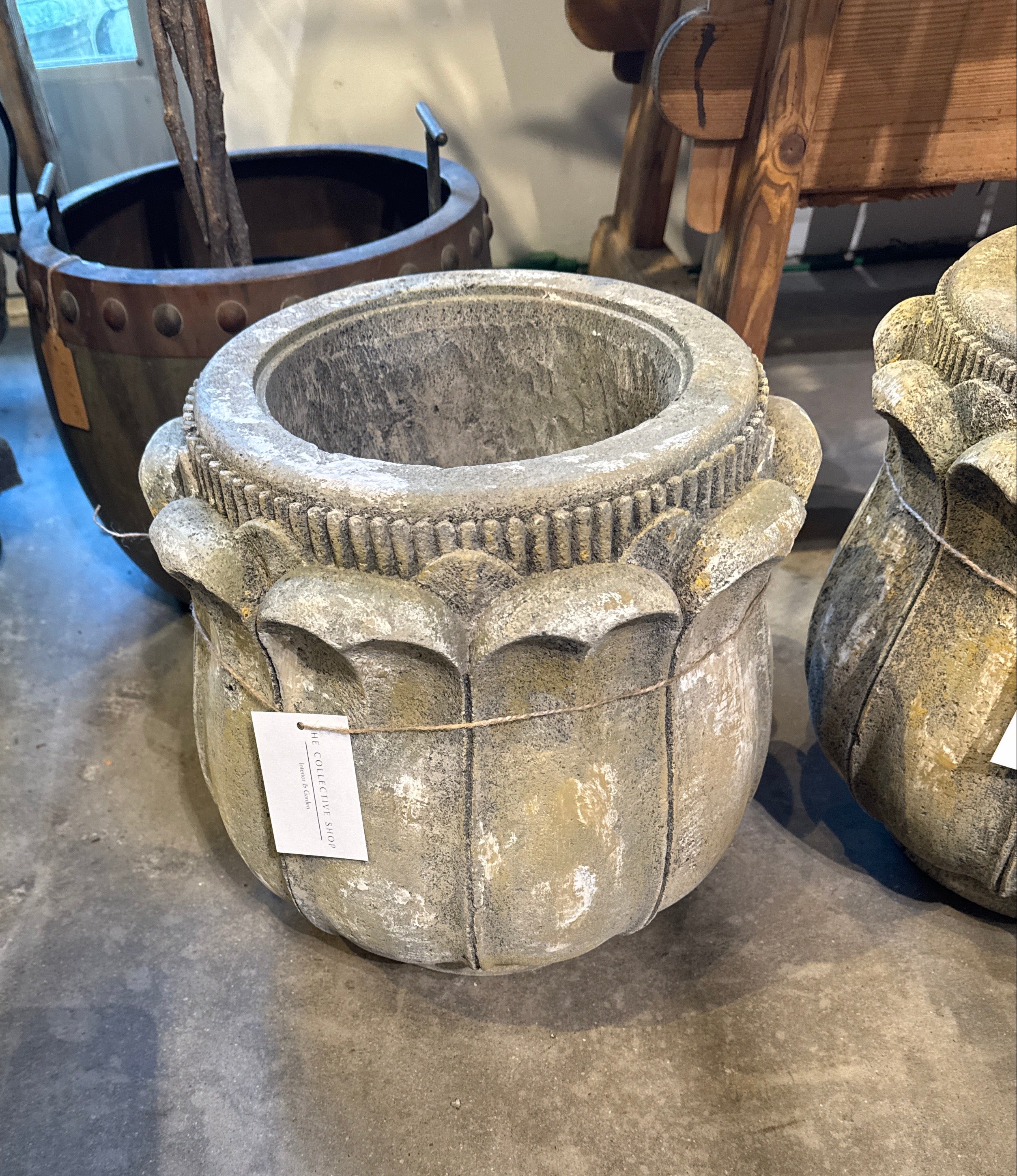 Volcanic Stone Planter in a Lotus Form