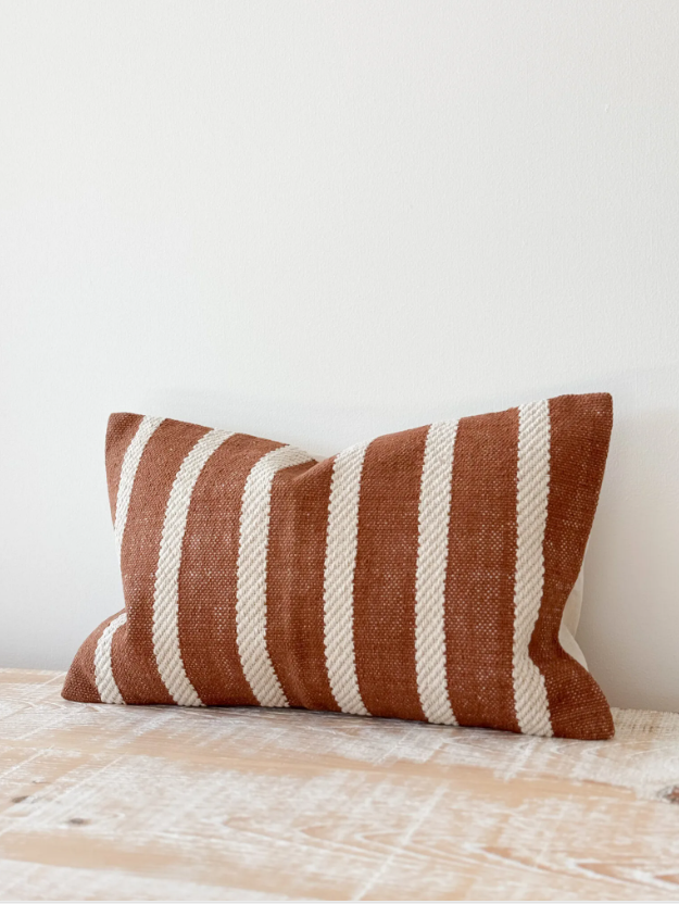 India Luxe Cotton Pillow 20 x 12 in  - Rust Rope Stripe