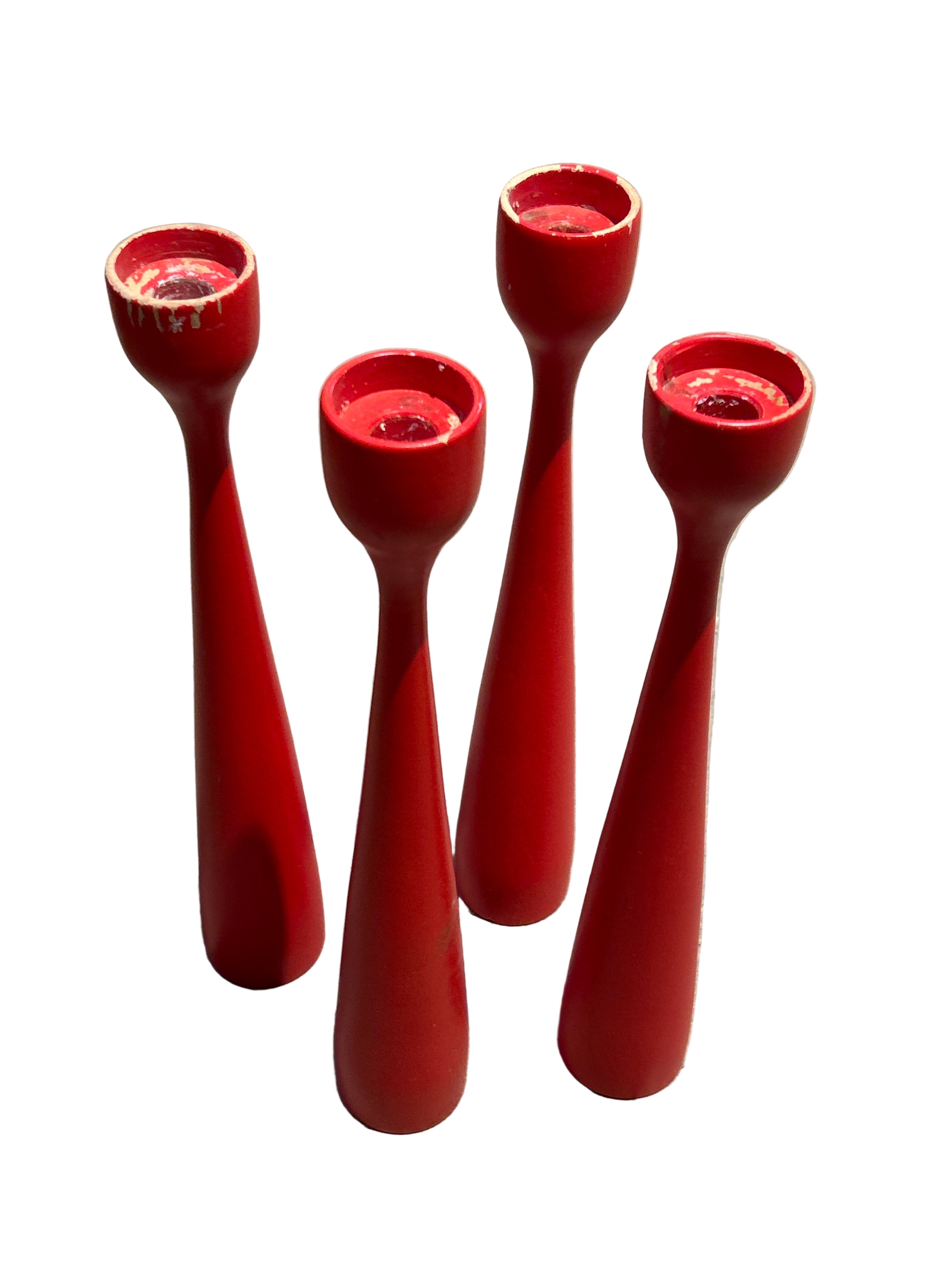 Vintage set of 4 MCM red candle holders