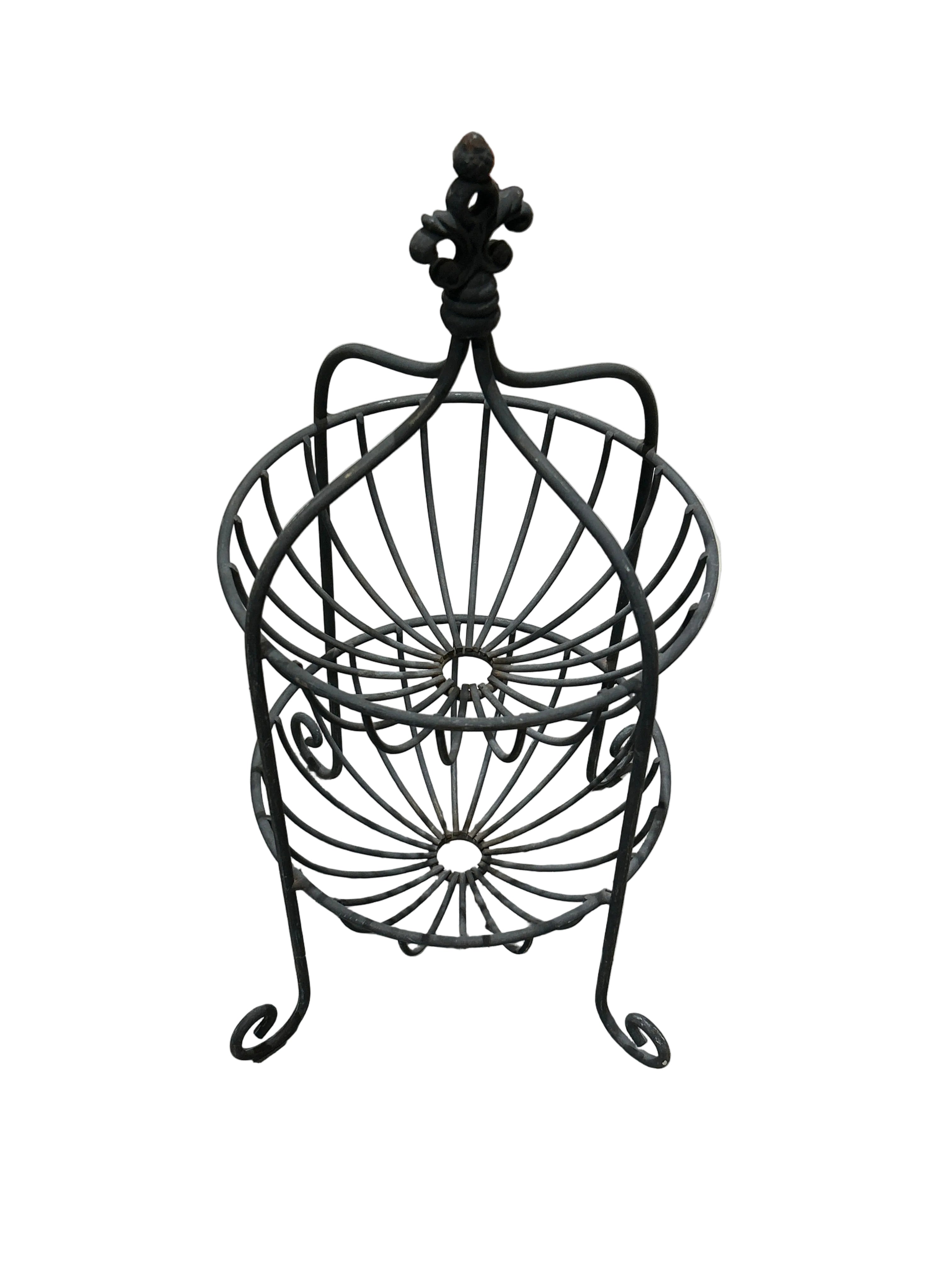 Vintage two tiered metal footed basket
