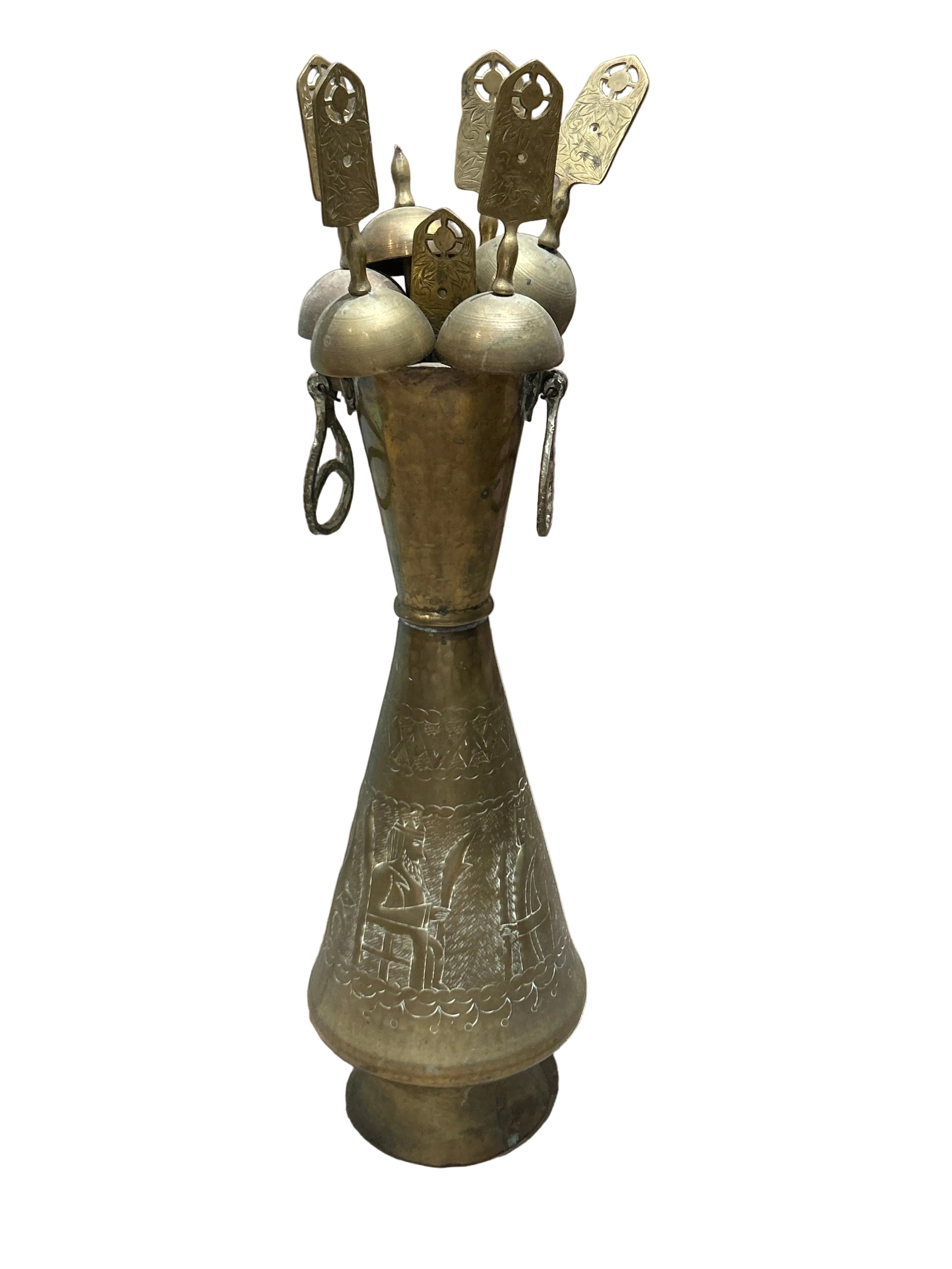 Vintage Turkish brass Shish Kebab skewers with vase