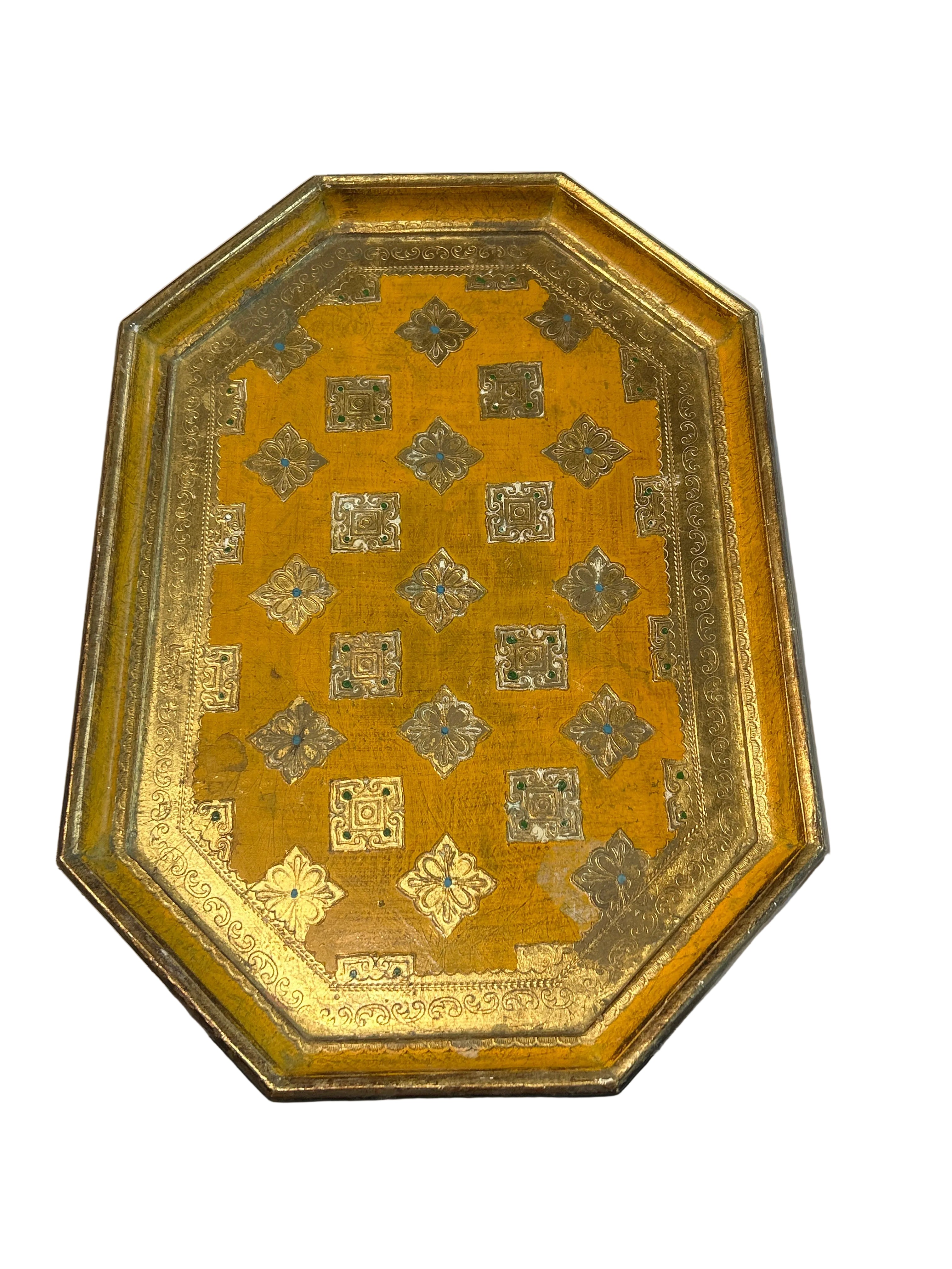 Vintage yellow Florentine octagonal tray