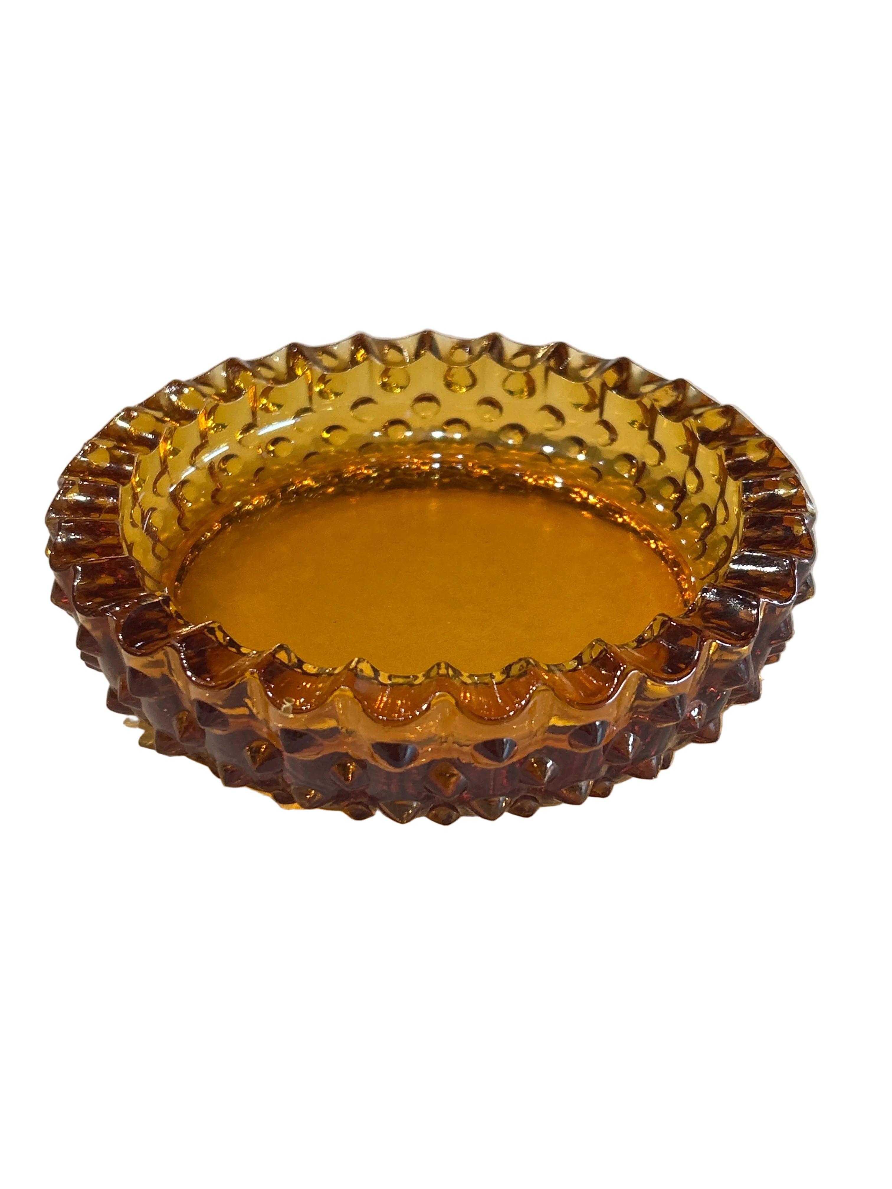 Vintage amber glass hobnail ashtray