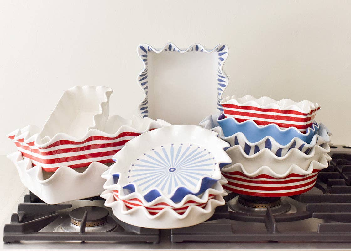 Red Stripe 8 Ruffle Pie Dish