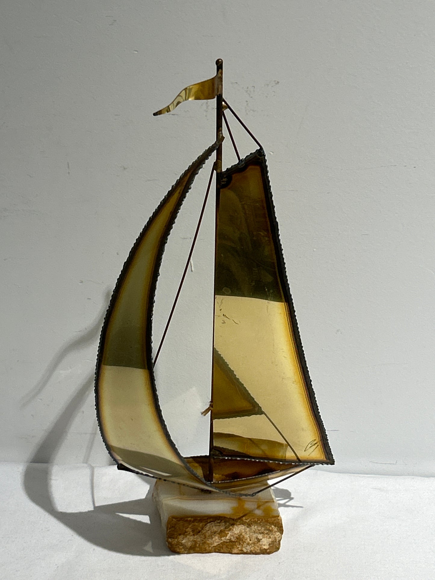 Brass 2 sail sailboat on marble base