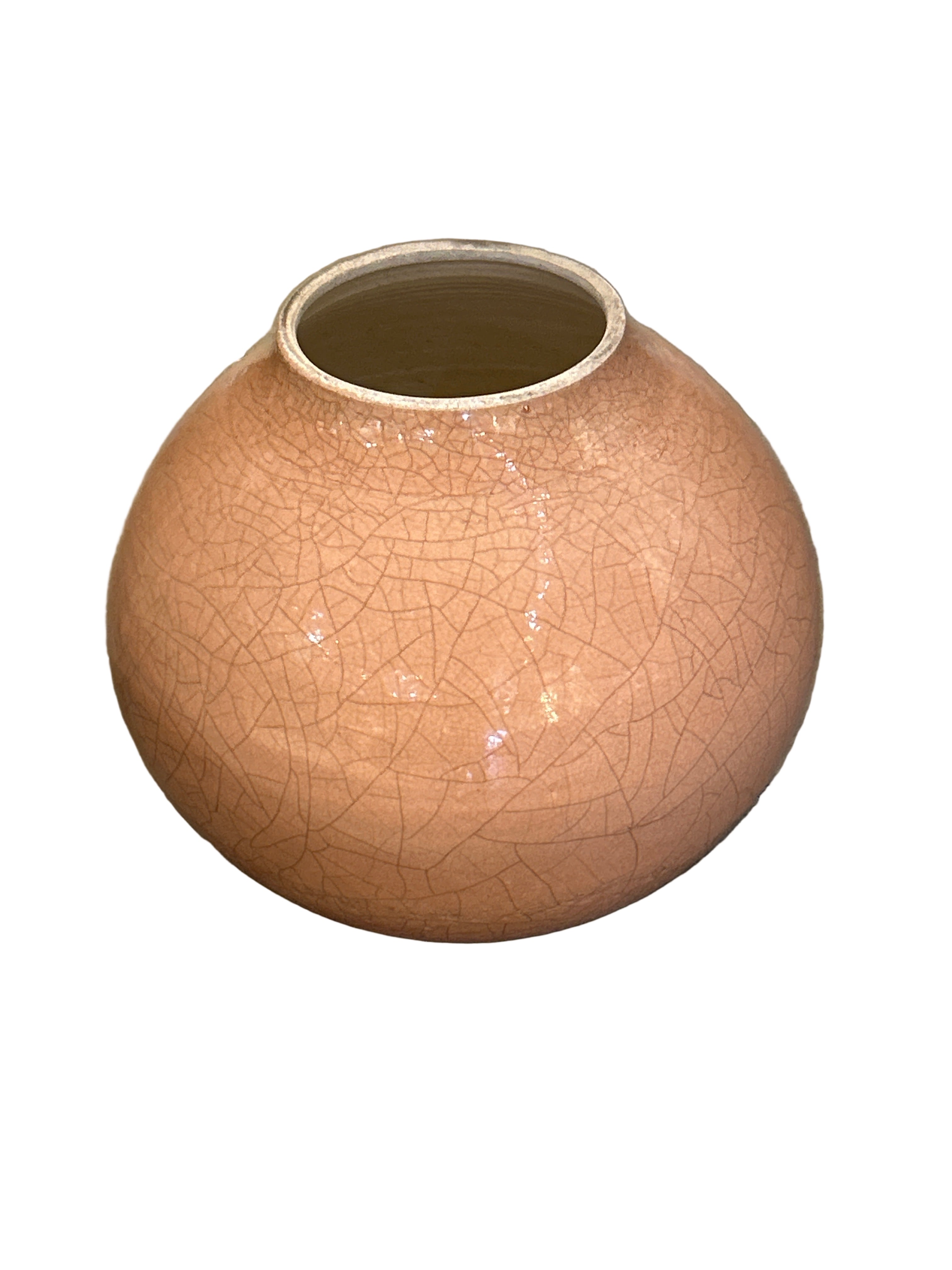 Vintage pink crackled pottery vase