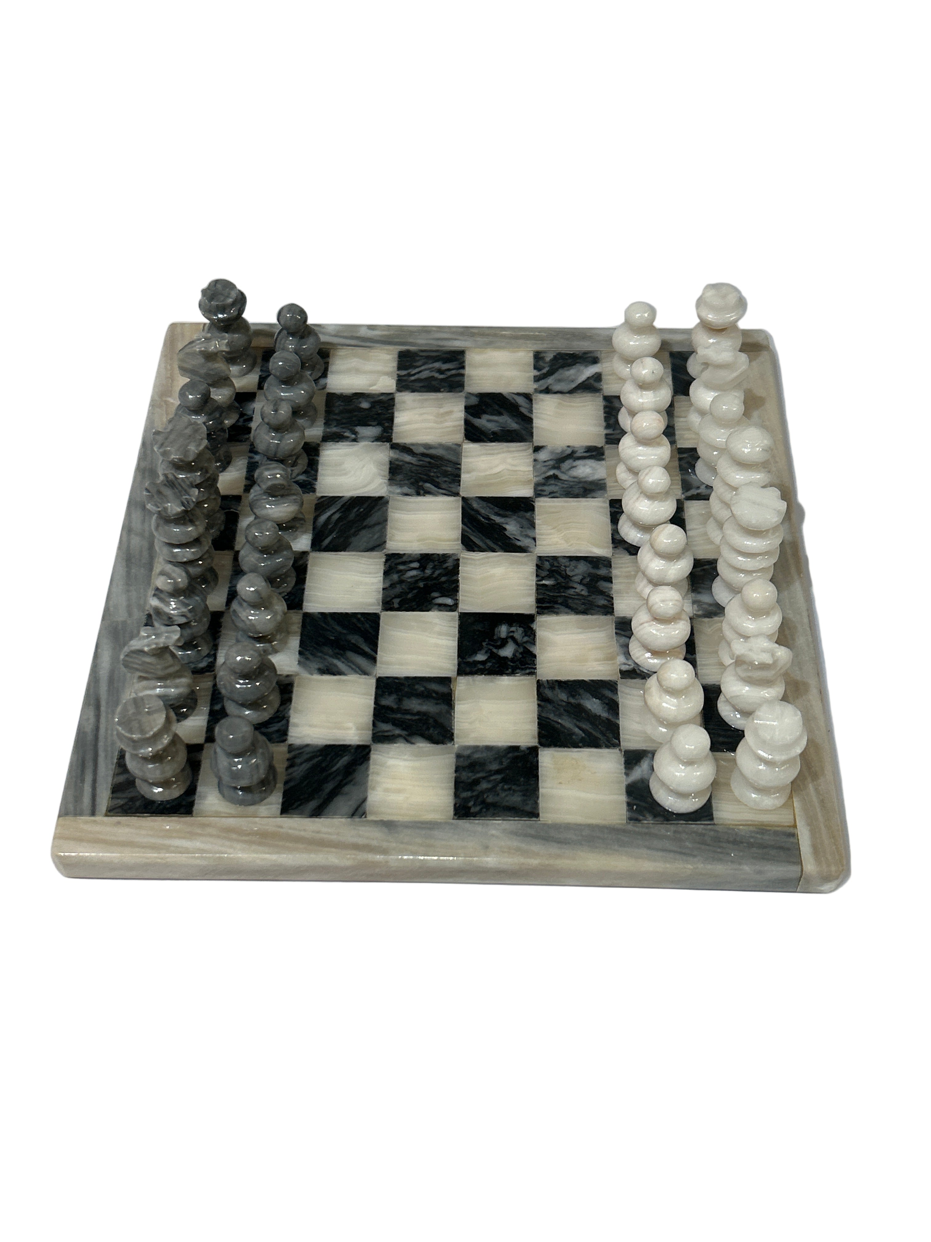 Vintage mini gray and white marble chess set