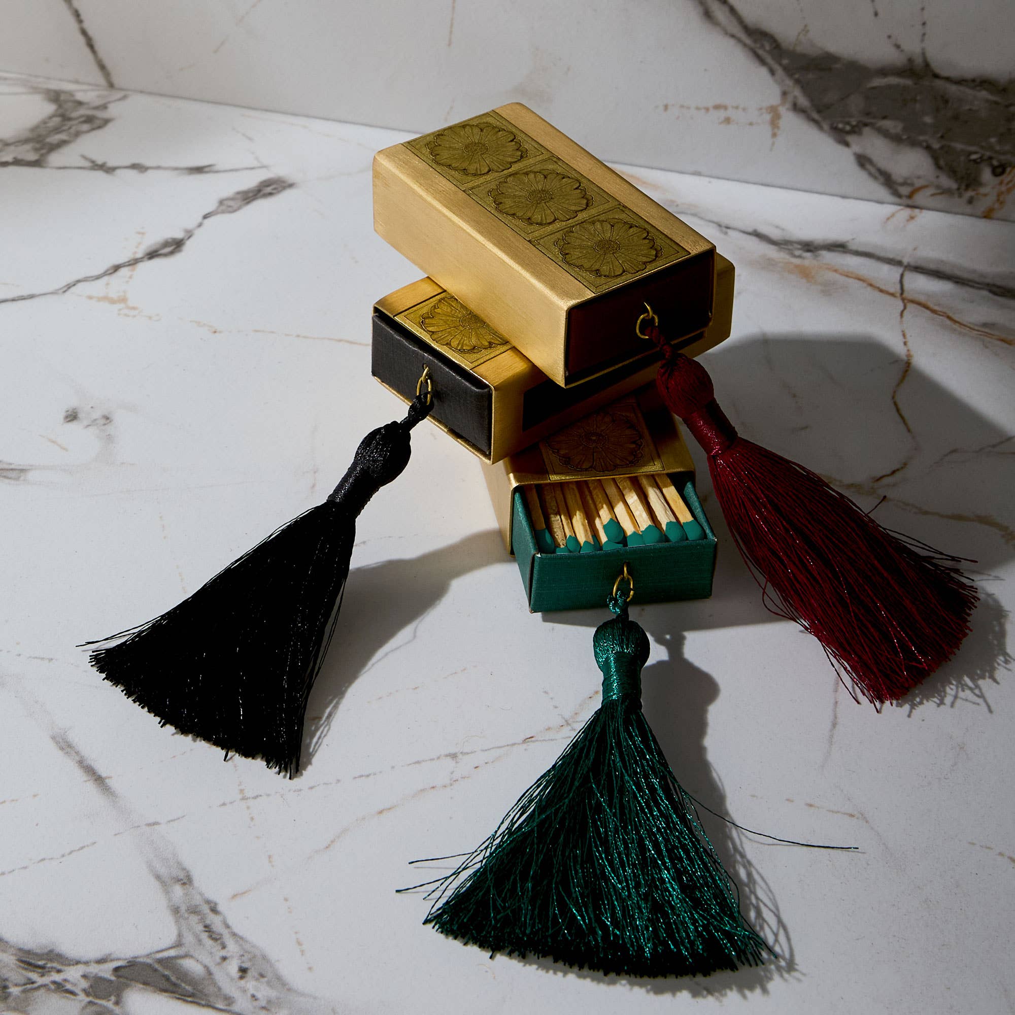 Gilded Brass Matchbox with Evergreen Tassel