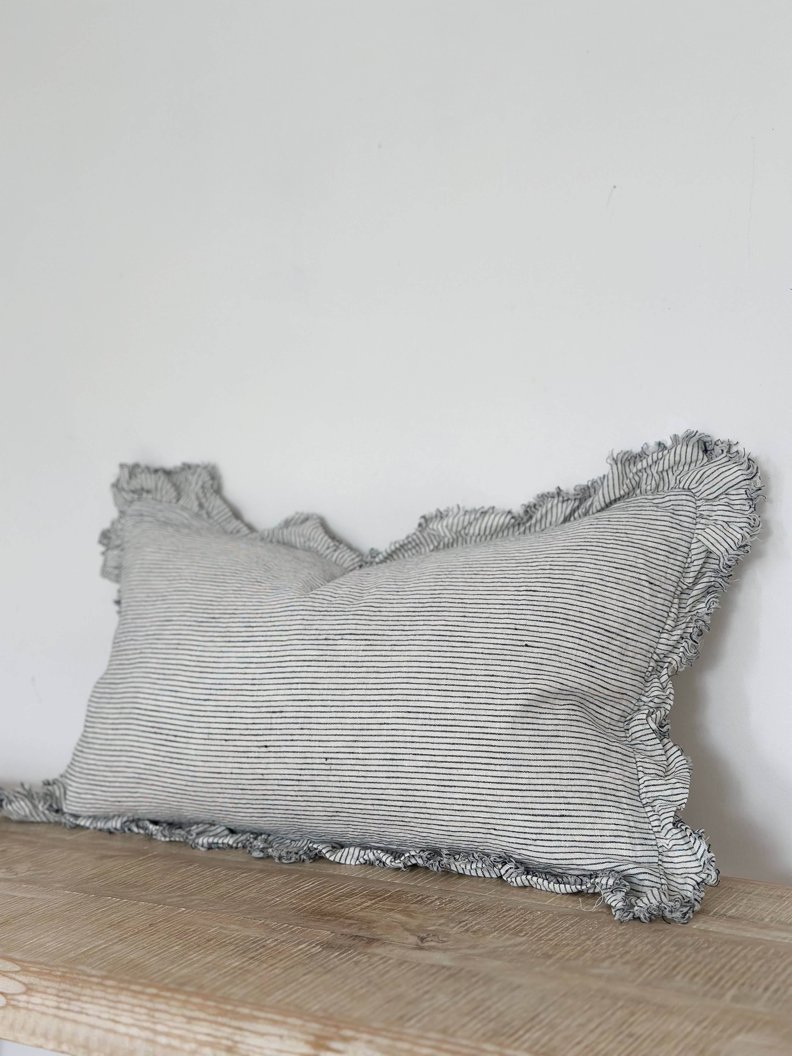 Hallie Ruffled Linen Pillow 20 x 12 in – Pinstripe