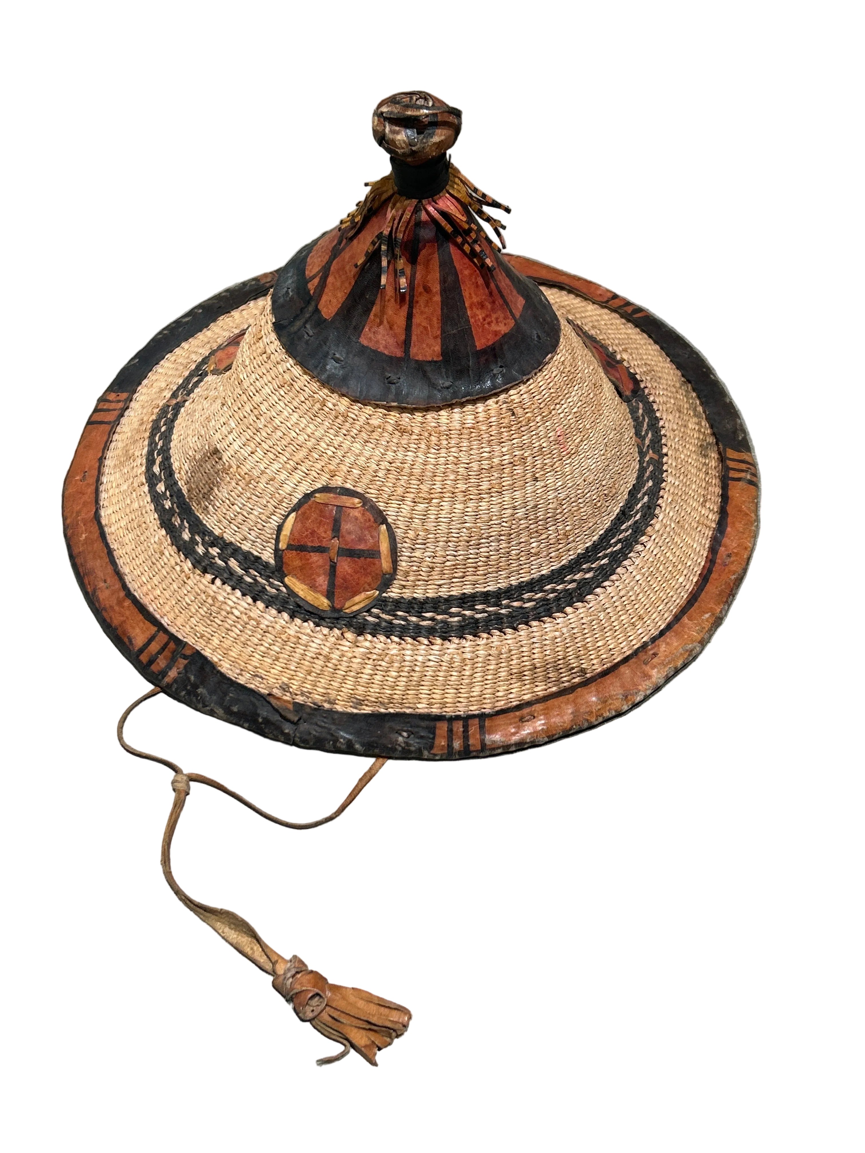 Vintage African leather & straw hat
