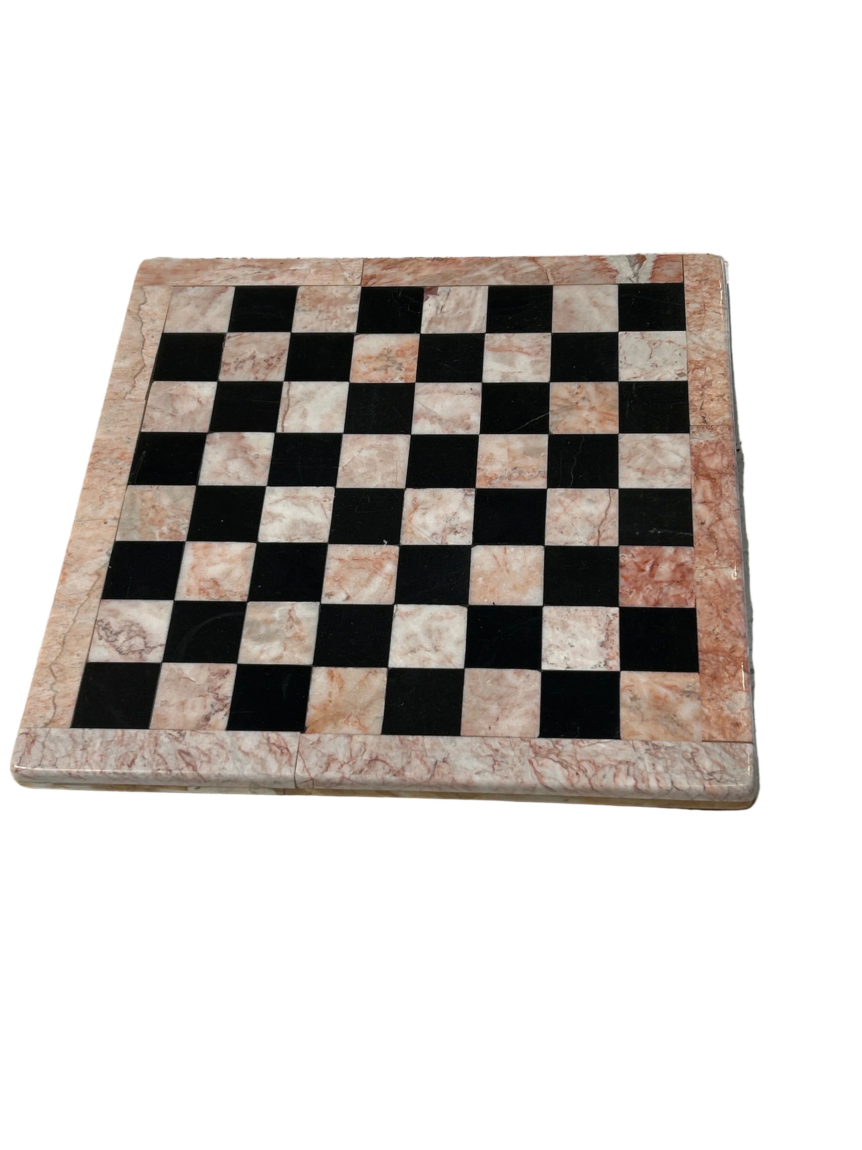Vintage pink and black marble chess set