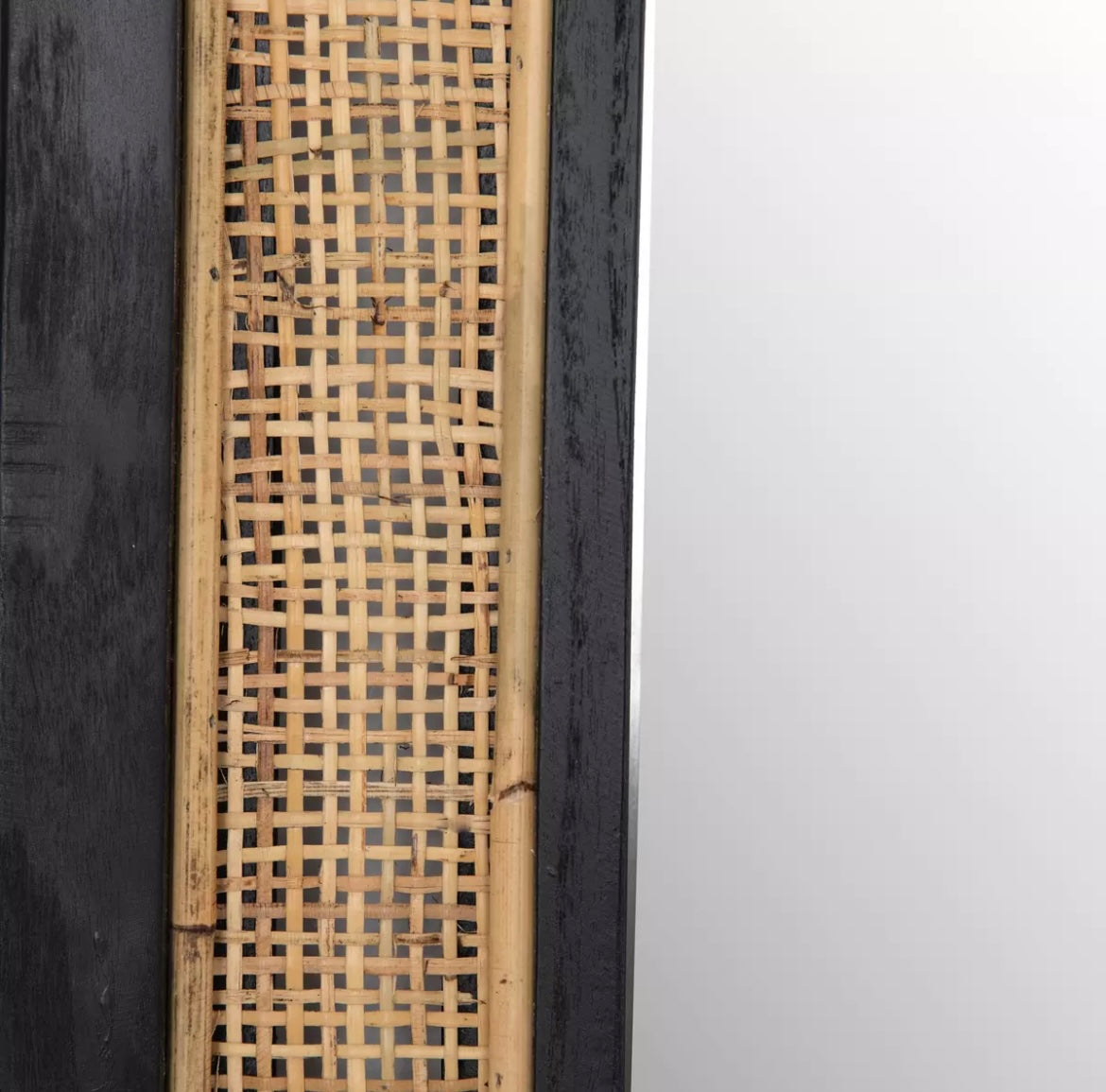 Black wood and rattan mirror