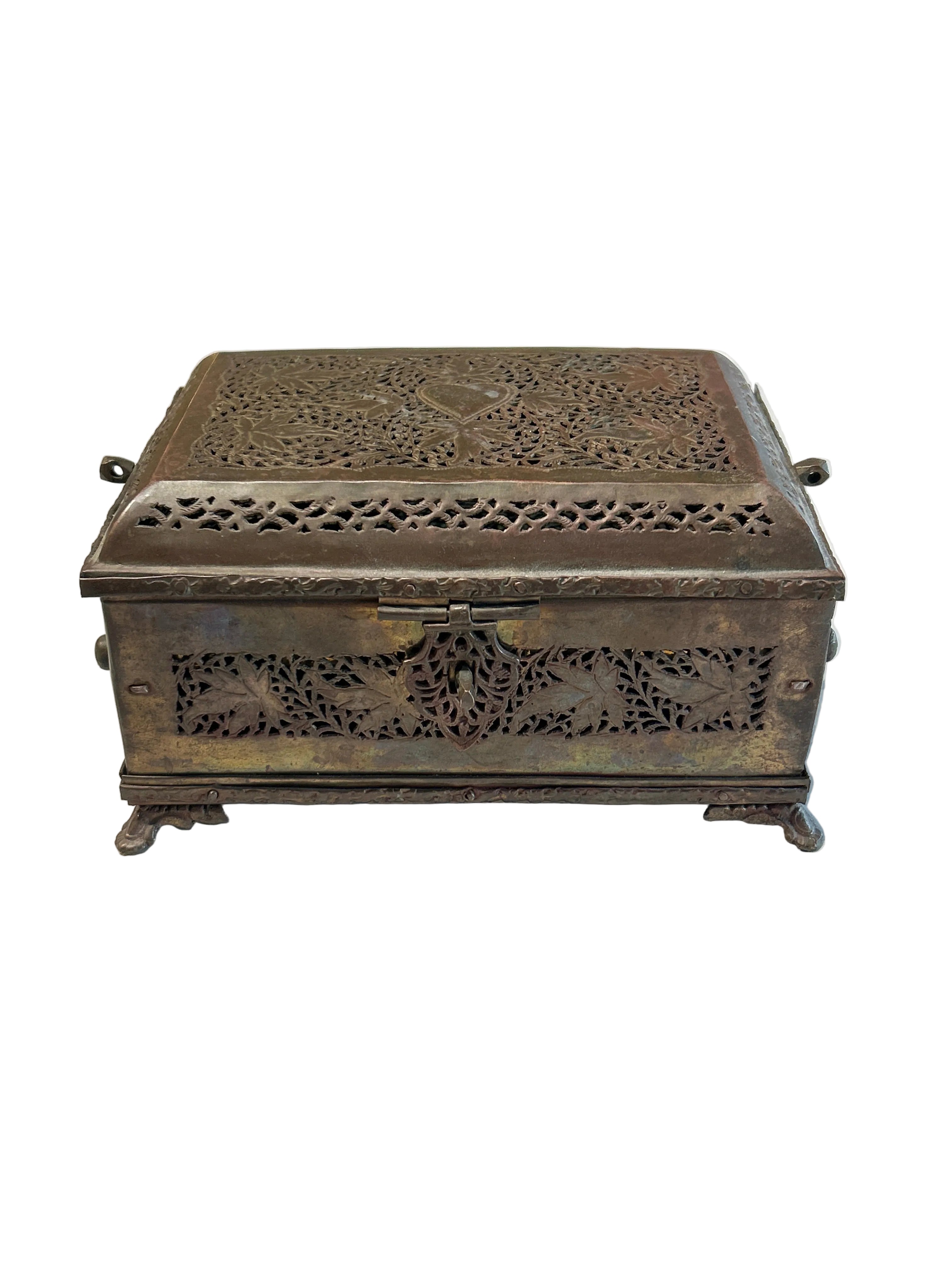 Vintage floral embossed brass Pan Dan box