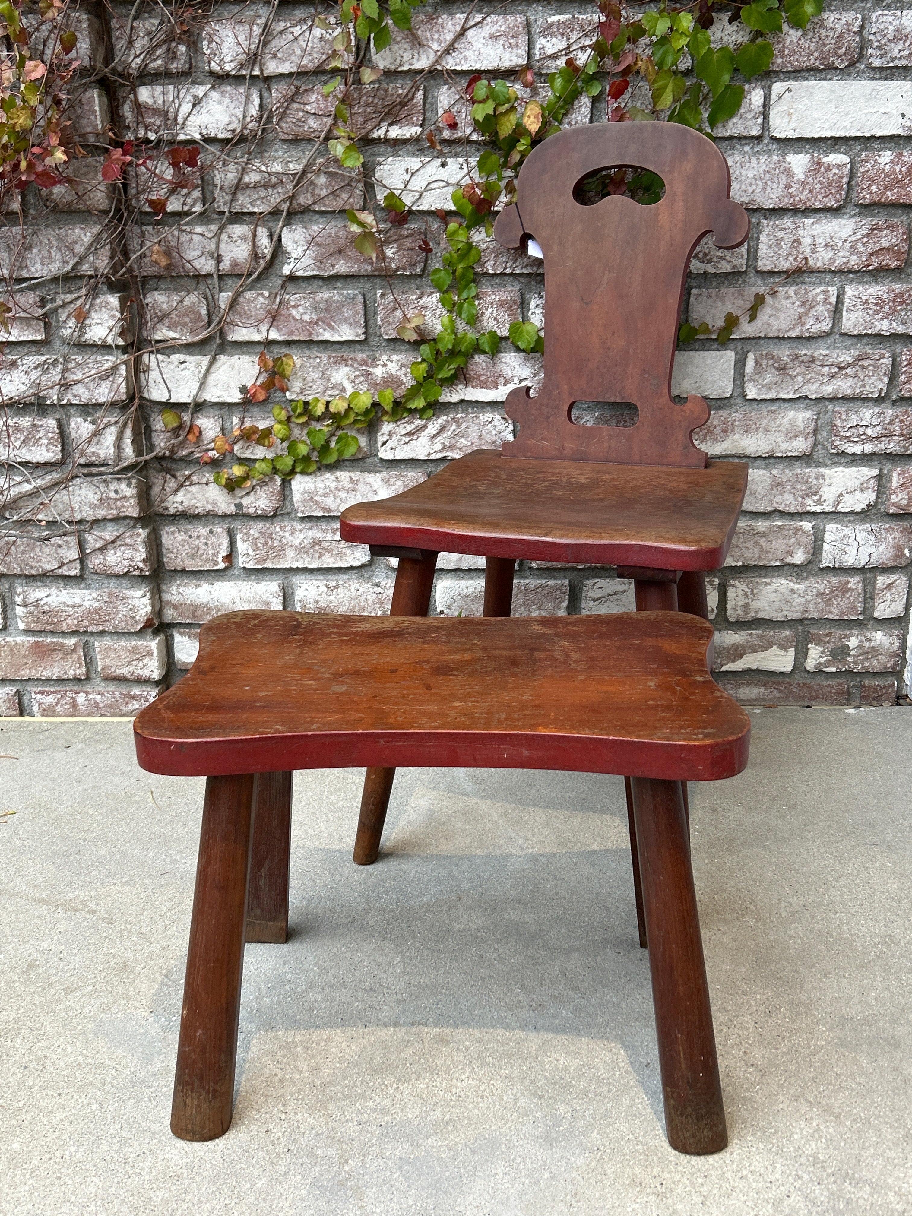 SET OF ONE CHAIR & ACCOMPANYING STOOL