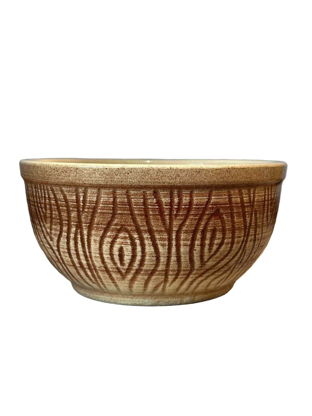 Vintage etched brown stoneware mixing bowl