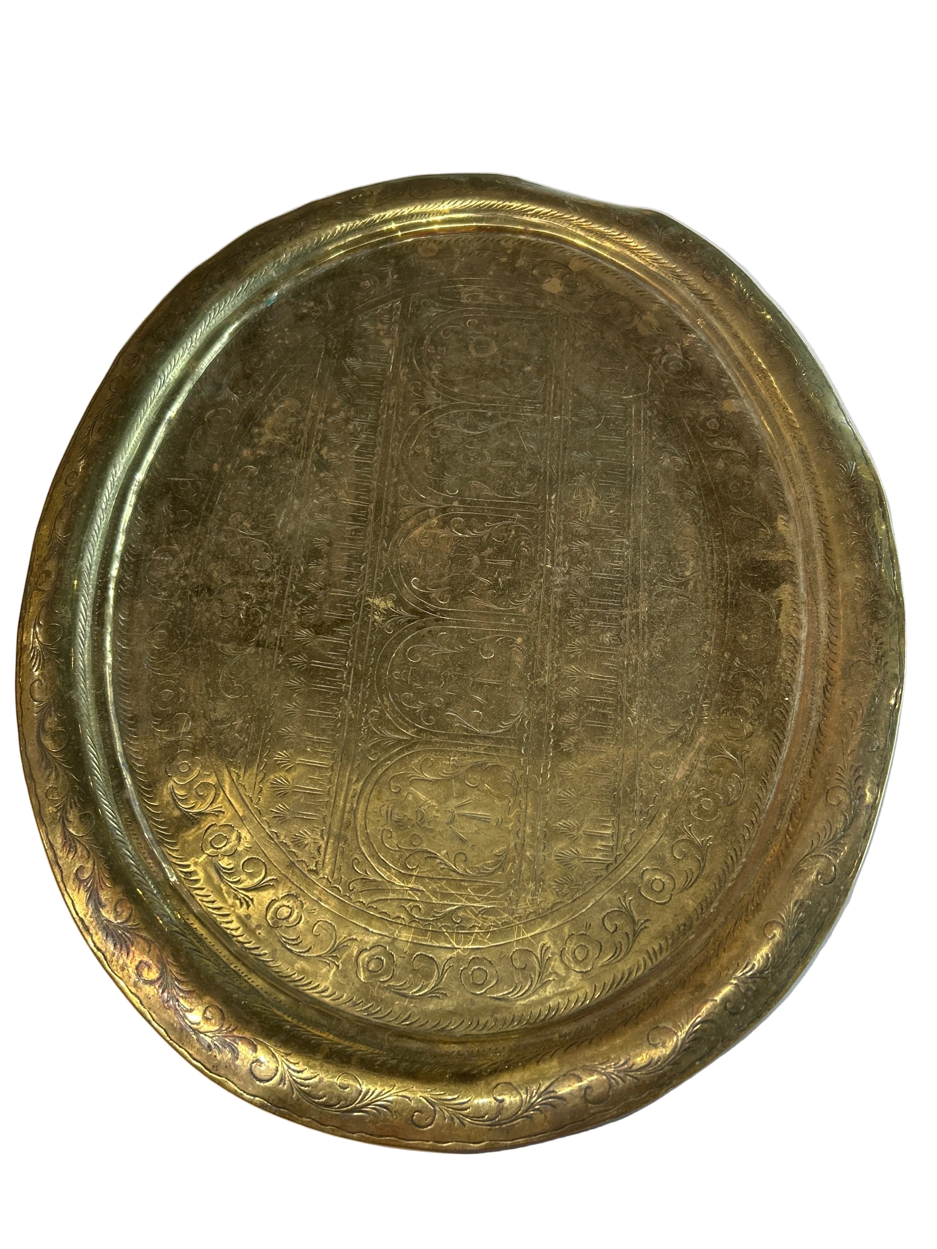 Vintage etched brass serving tray