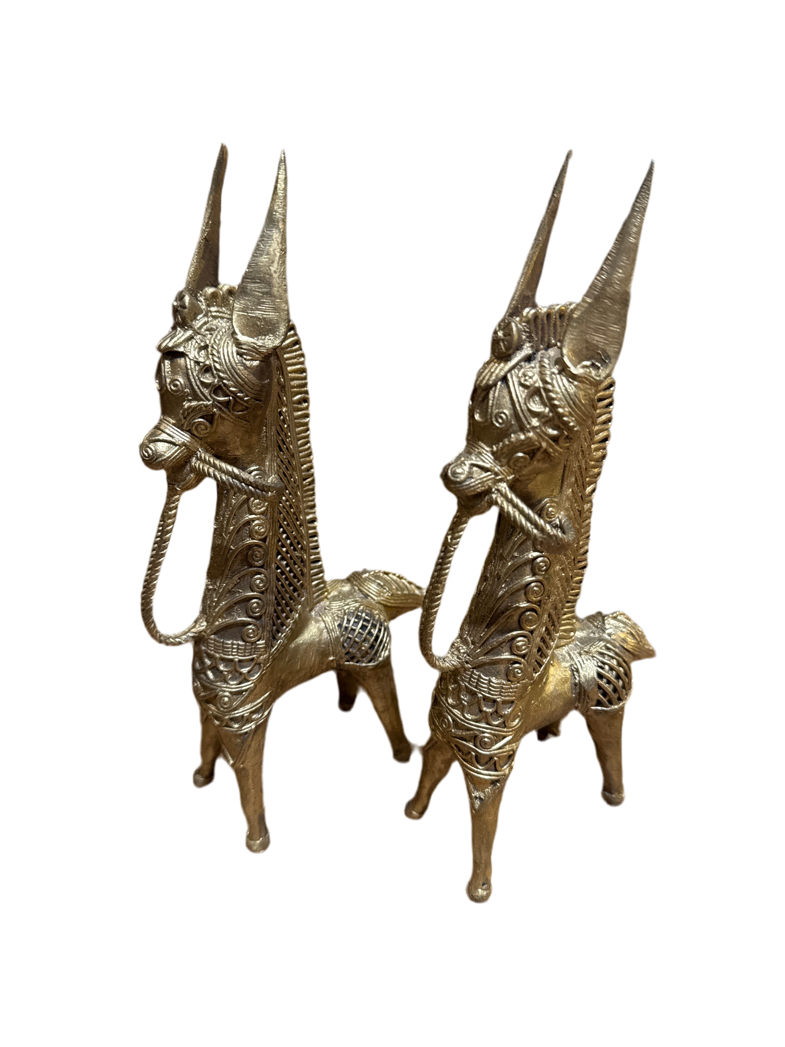 Pair of Brass Dokra Horse Statues