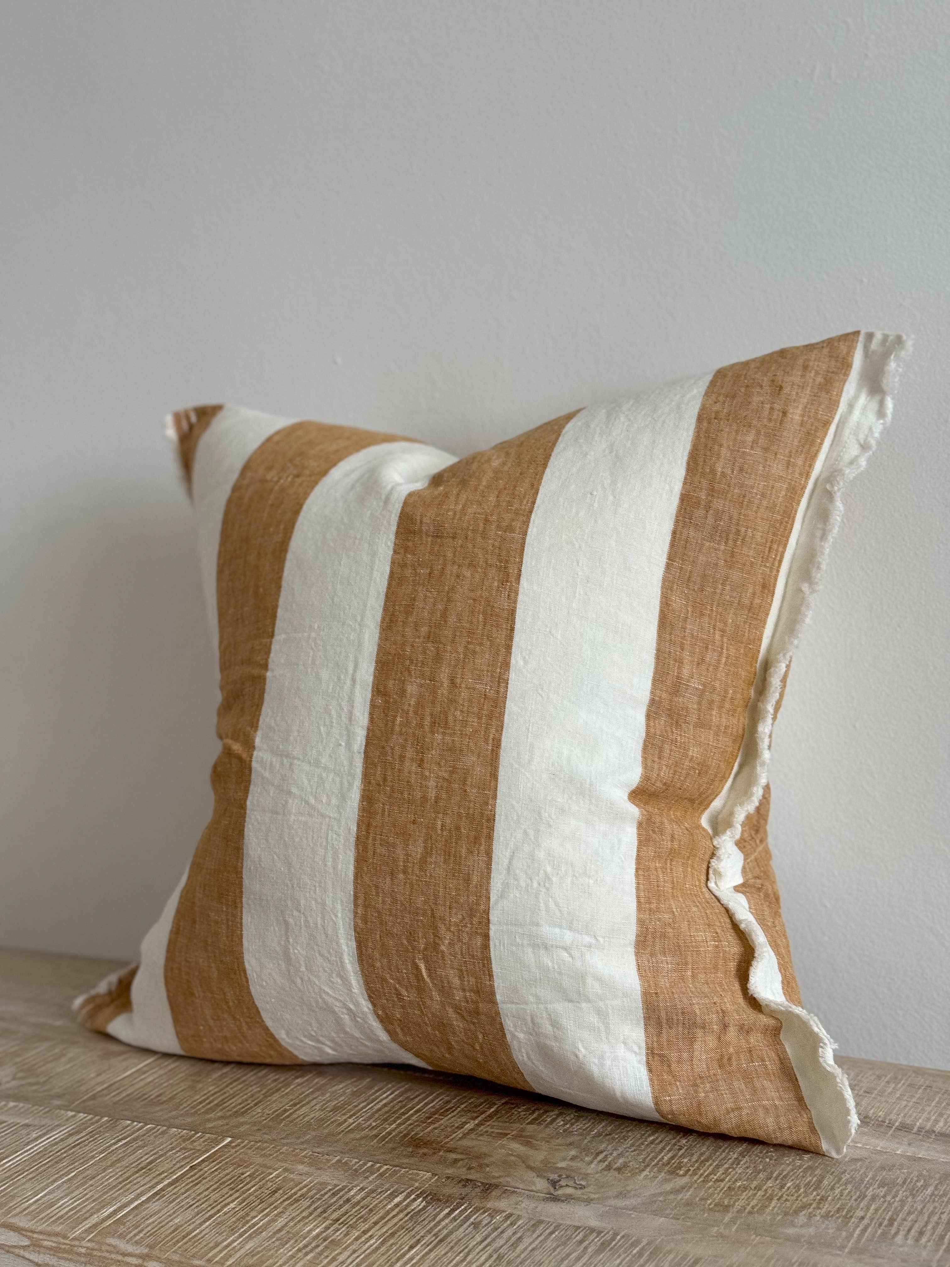 Esmee Fringed Linen Pillow 18 x 18 in – Mustard Stripe