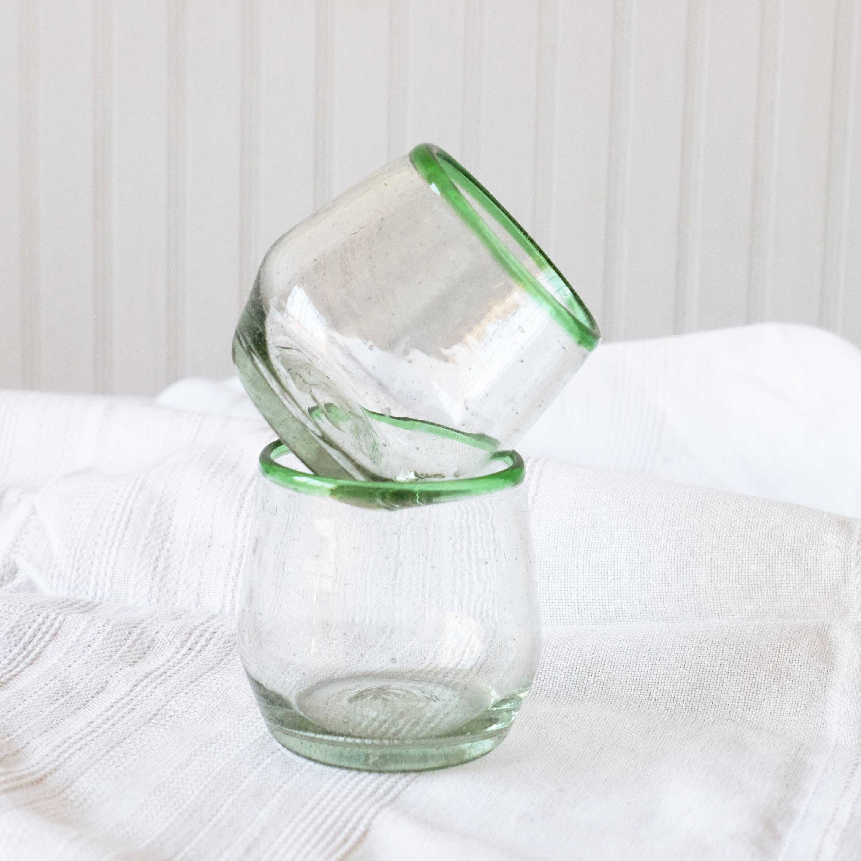 Green Rim Roly Stemless Wine Glass | Barware | Glassware